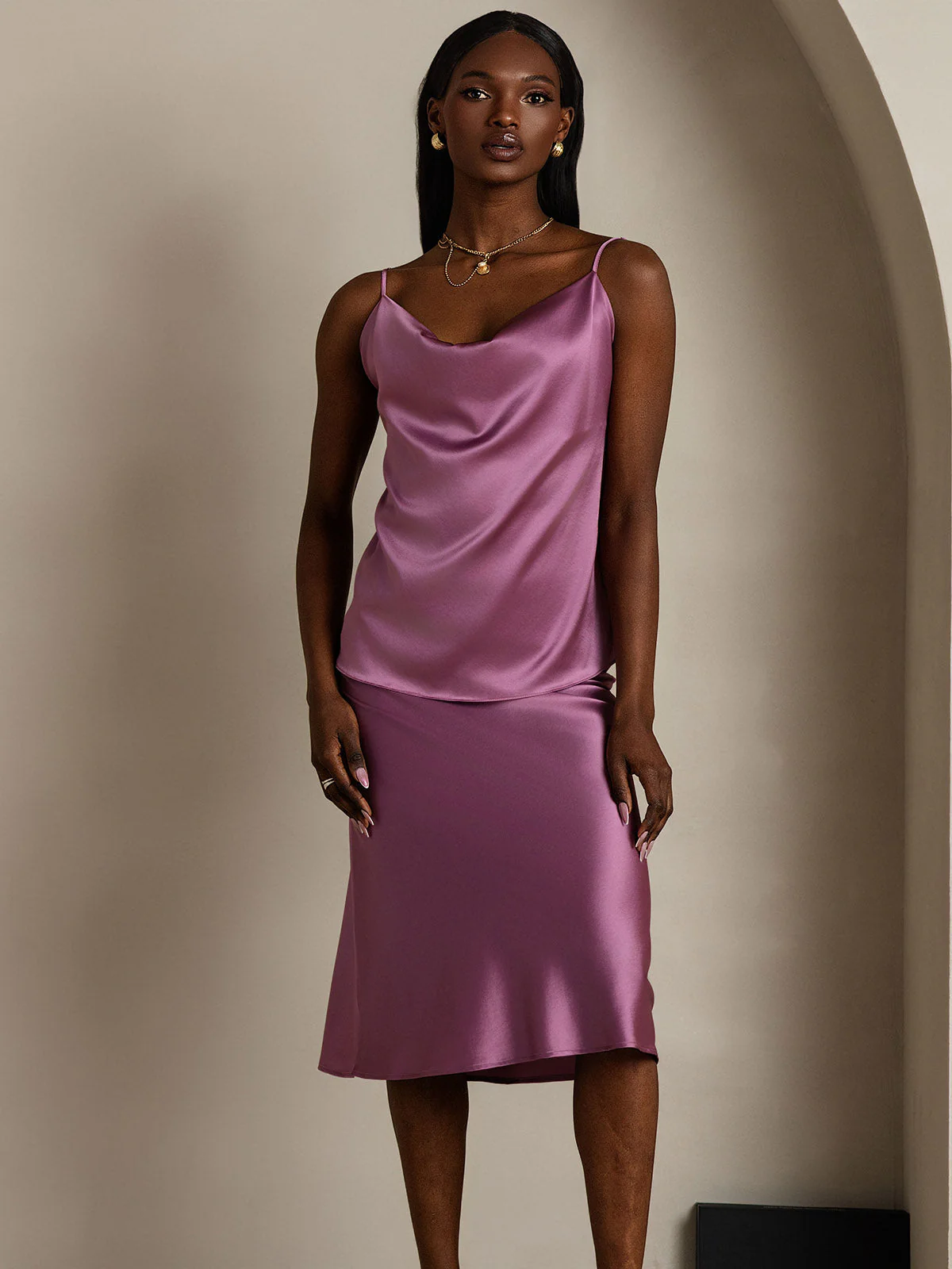 19Momme Silk Spaghetti Strap Cowl Neck Camisoles - Image 52