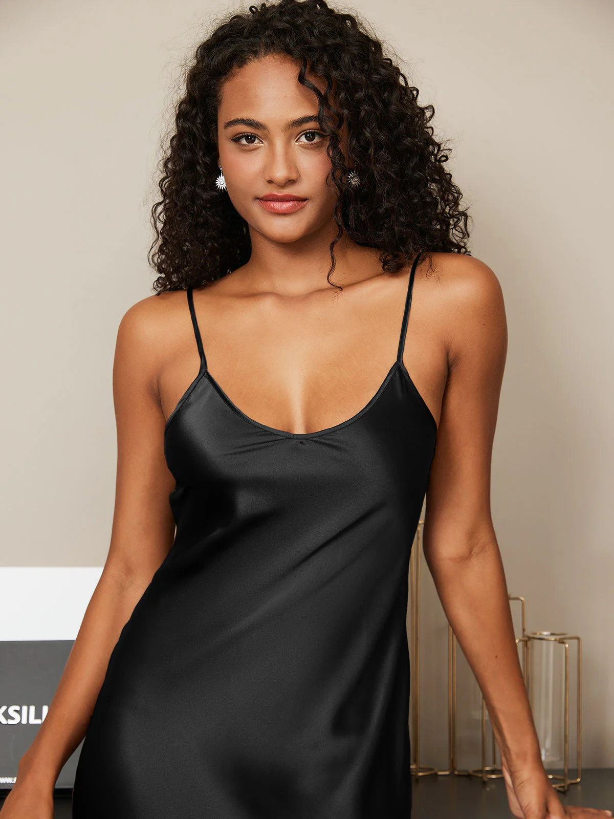 Women's Pure Silk Spaghetti Strap V-neck Midi Nightgown - Image 16
