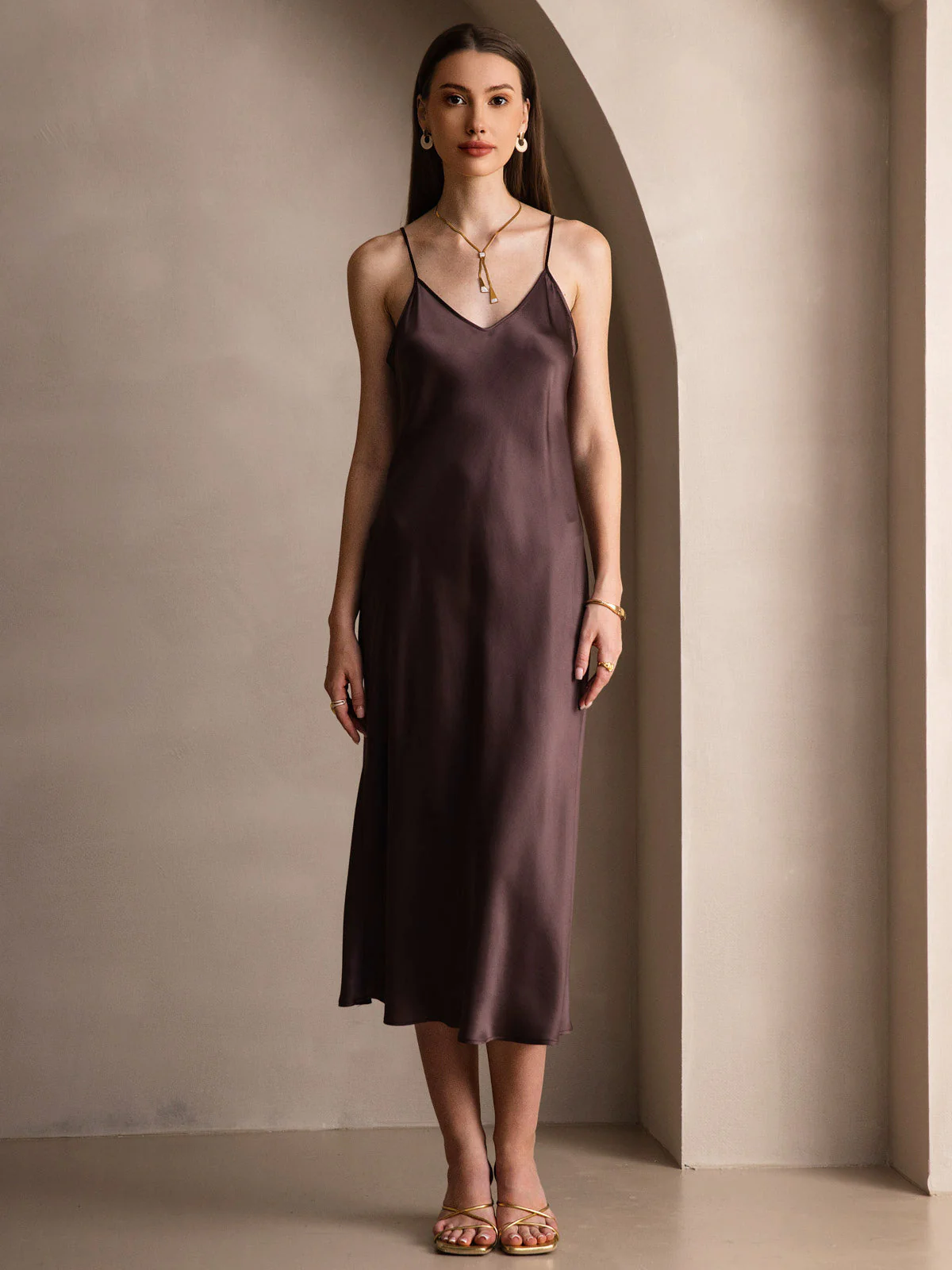 Pure Silk Spaghetti Strap Midi Dress - Image 27