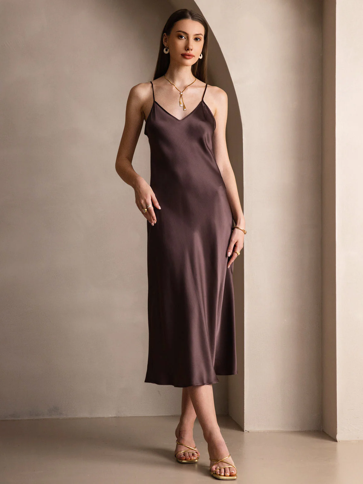 Pure Silk Spaghetti Strap Midi Dress - Image 29
