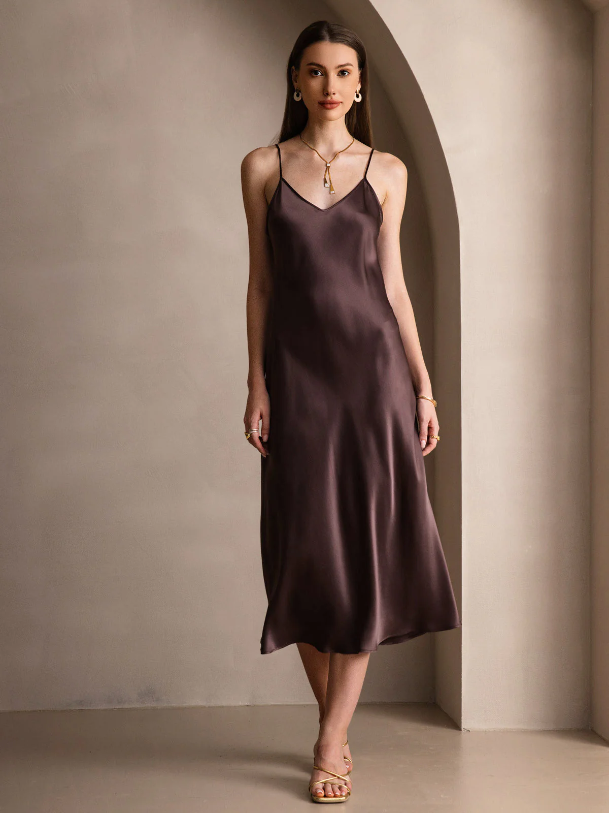 Pure Silk Spaghetti Strap Midi Dress - Image 30