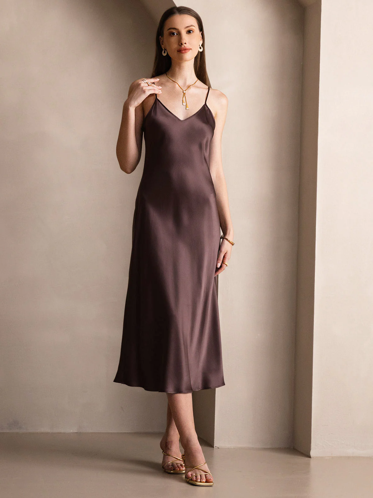 Pure Silk Spaghetti Strap Midi Dress - Image 31