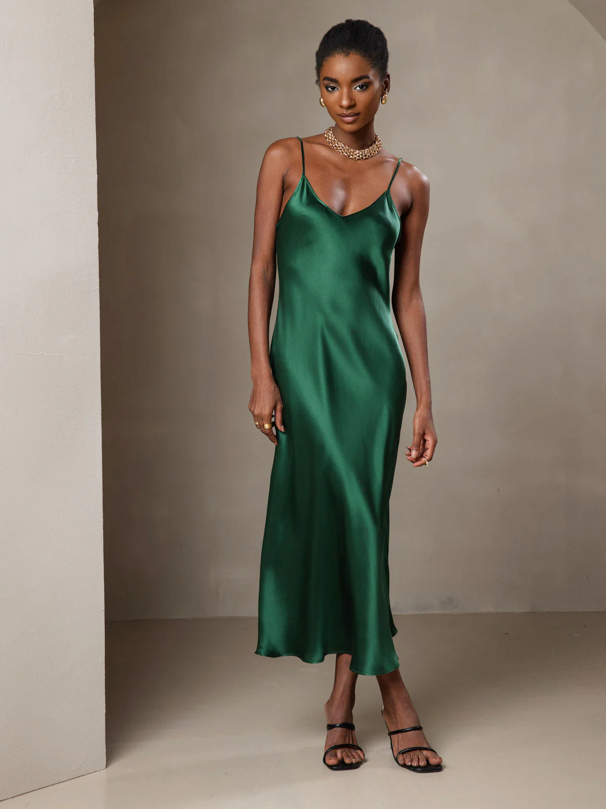 Pure Silk Spaghetti Strap Midi Dress - Image 45