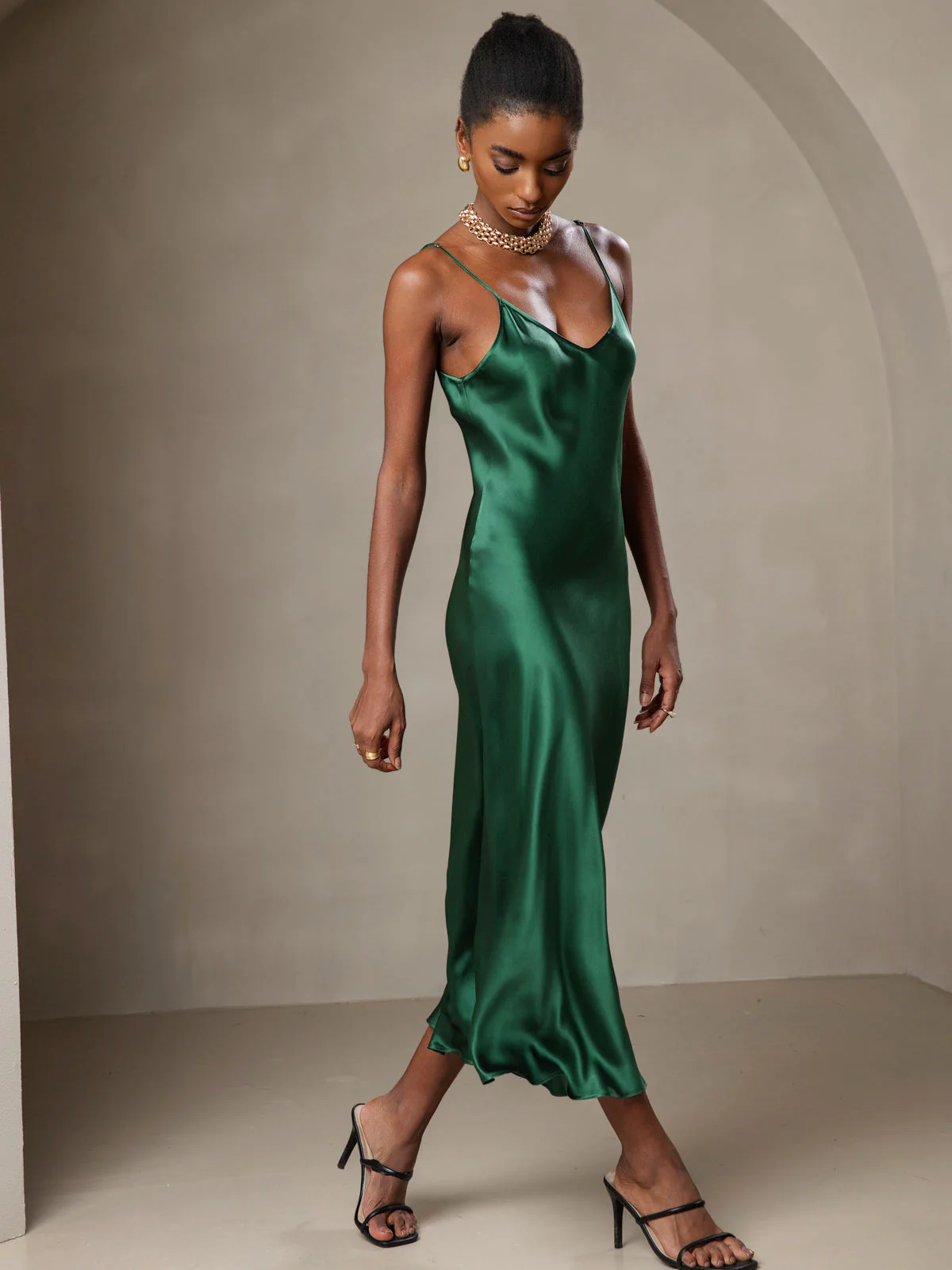 Pure Silk Spaghetti Strap Midi Dress - Image 50