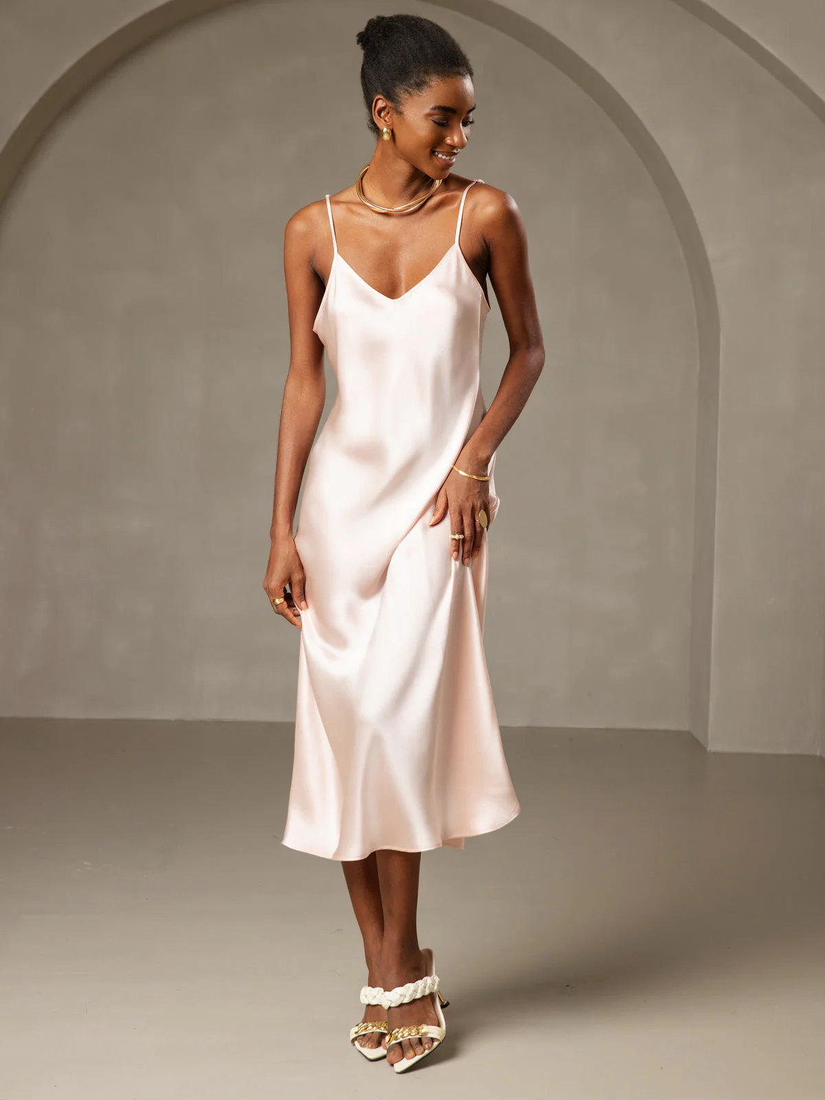 Pure Silk Spaghetti Strap Midi Dress - Image 51
