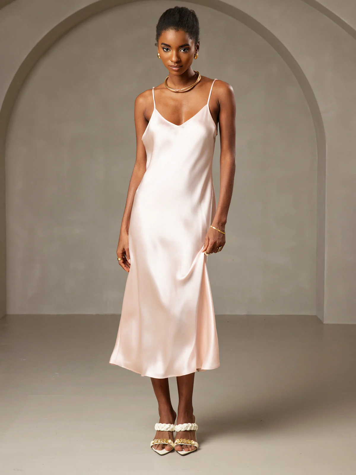 Pure Silk Spaghetti Strap Midi Dress - Image 54