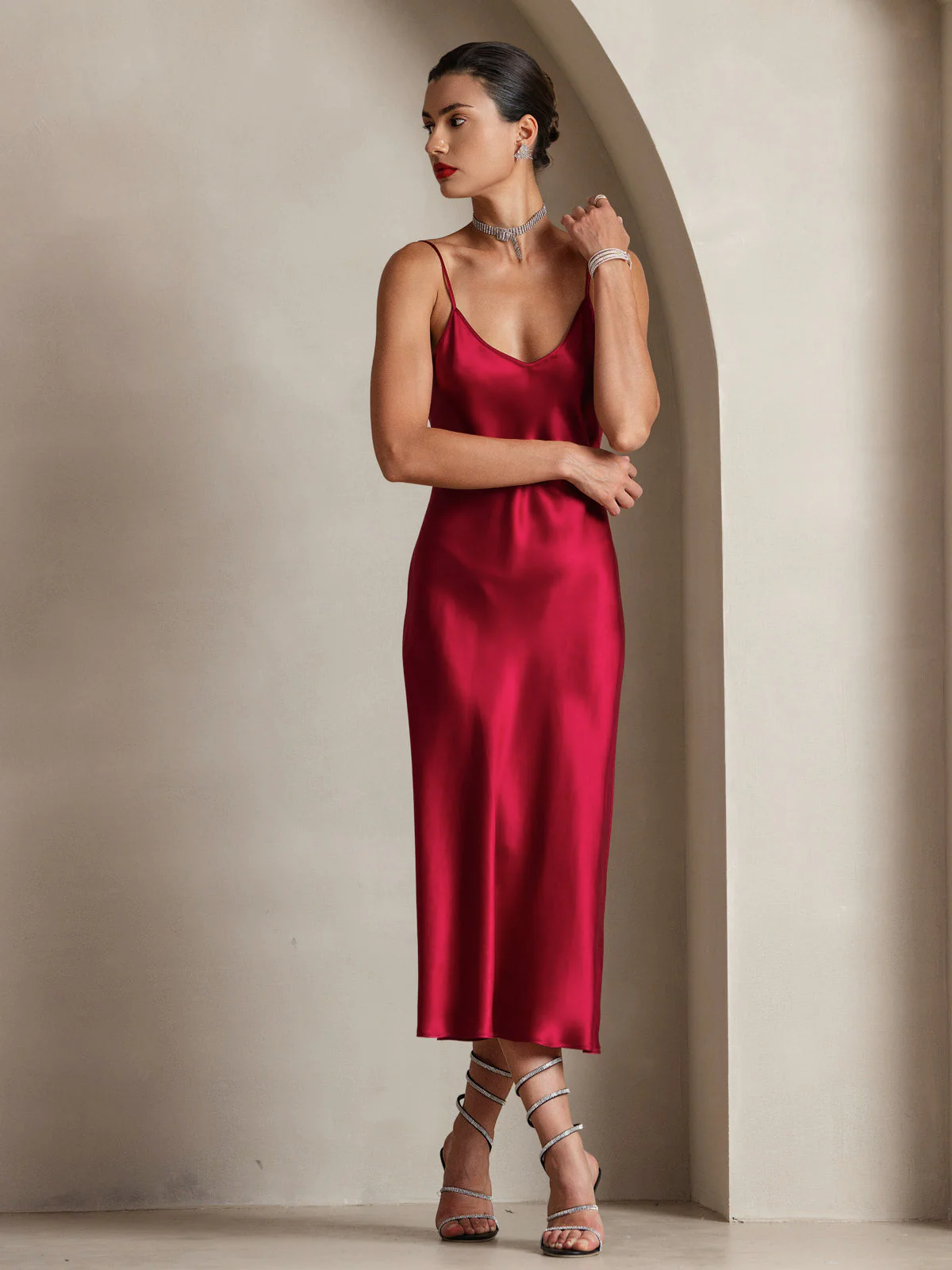 Pure Silk Spaghetti Strap Midi Dress - Image 6