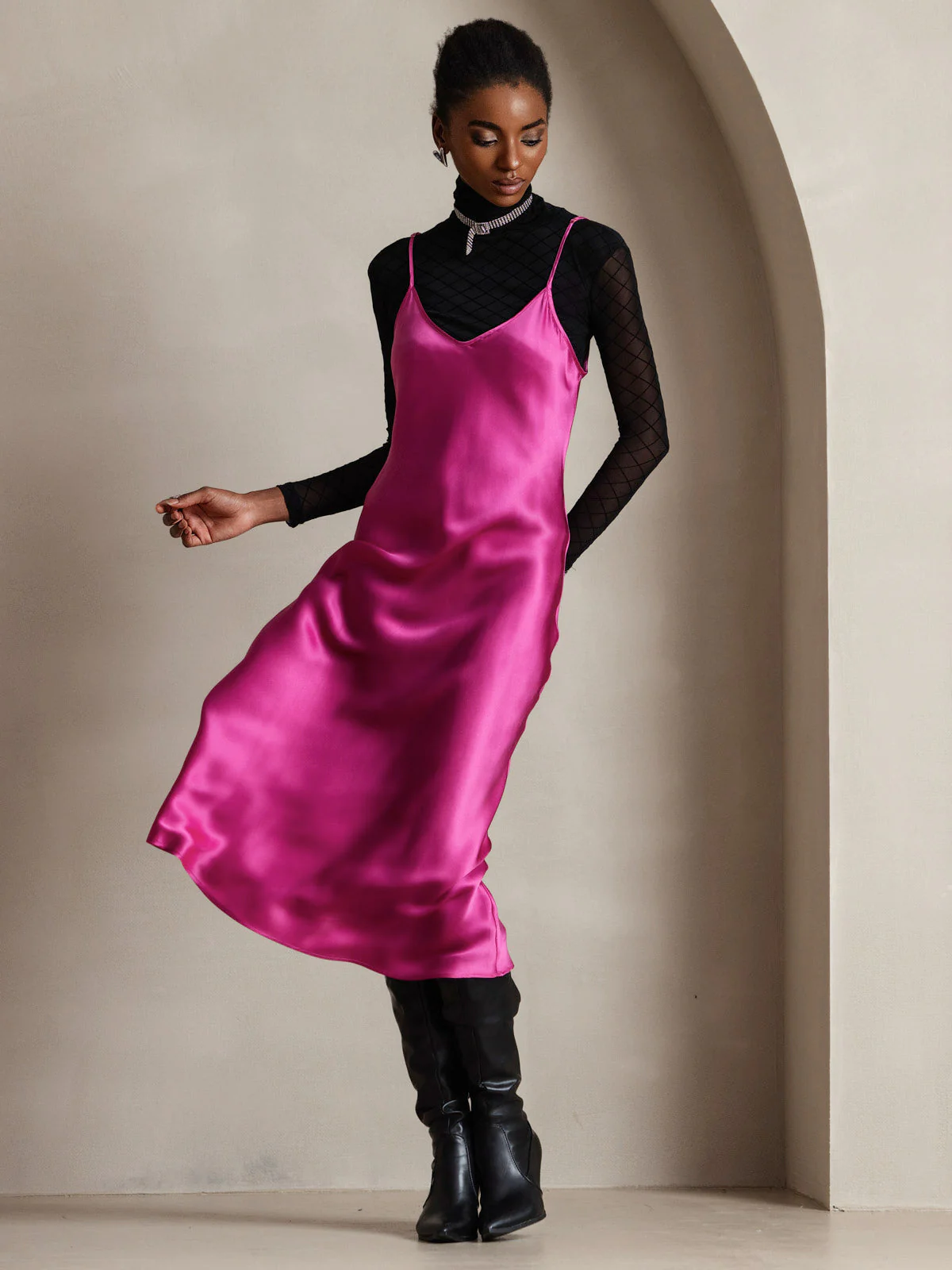 Pure Silk Spaghetti Strap Midi Dress - Image 66