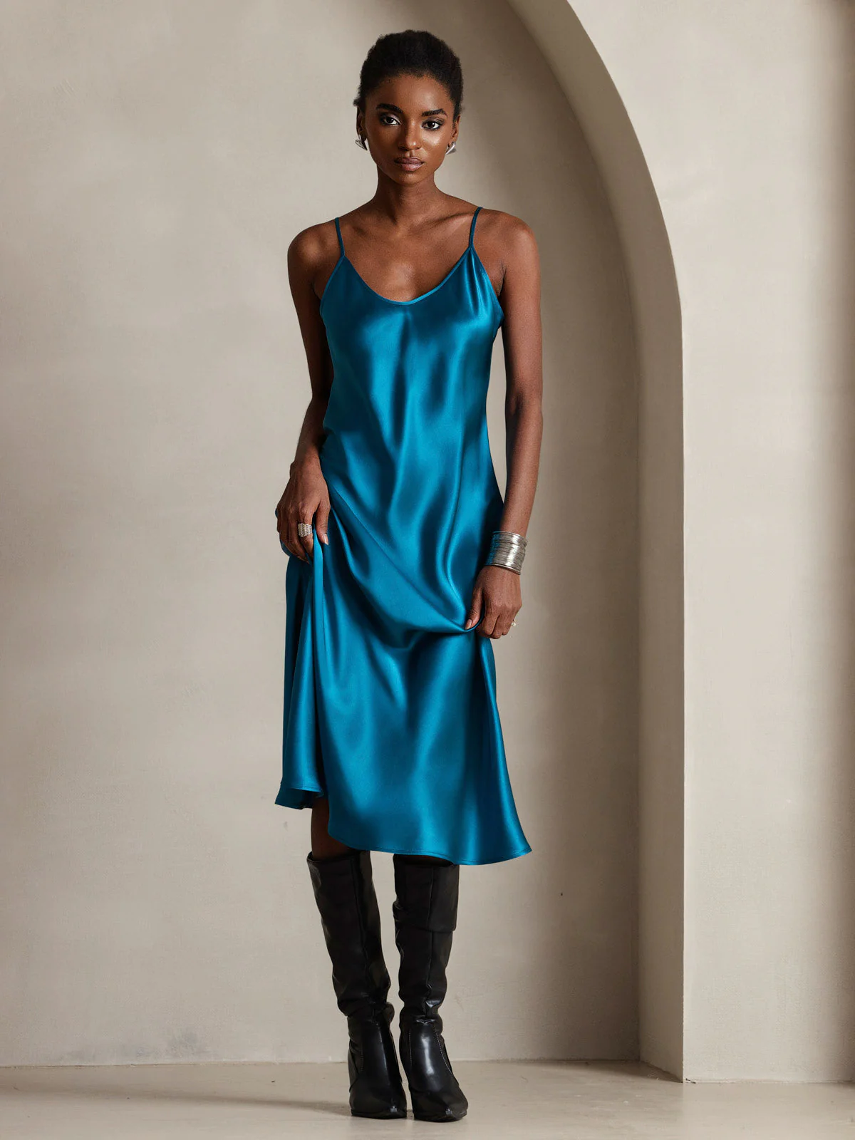 Pure Silk Spaghetti Strap Midi Dress - Image 71