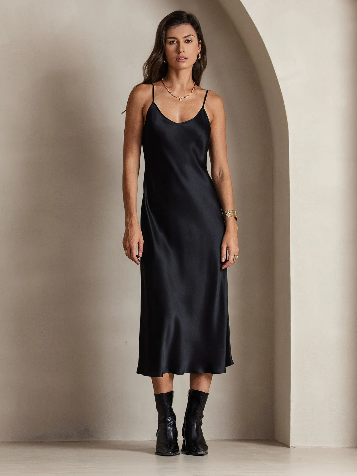 Pure Silk Spaghetti Strap Midi Dress - Image 90