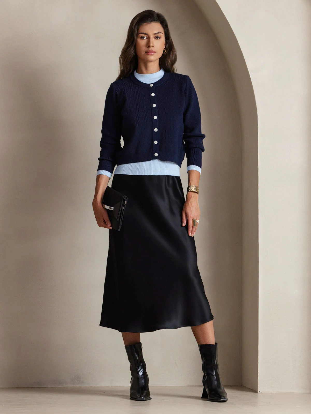 Pure Silk Spaghetti Strap V Neck Midi Dress - Image 14