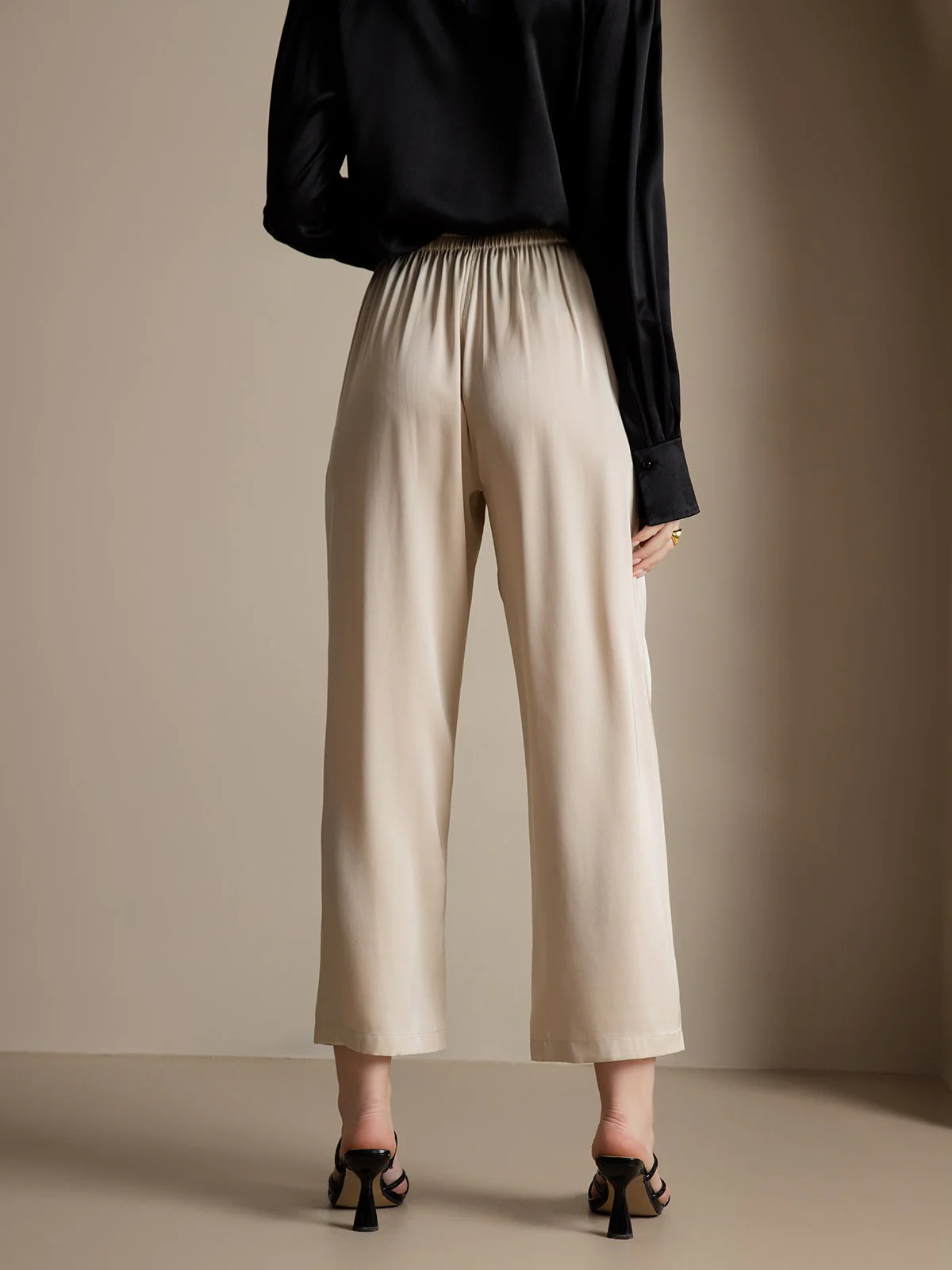 Clearance(US Warehouse) - Women's 22Momme Silk High Waist Wide Leg Tapered Pleated Cropped Pants - Image 2