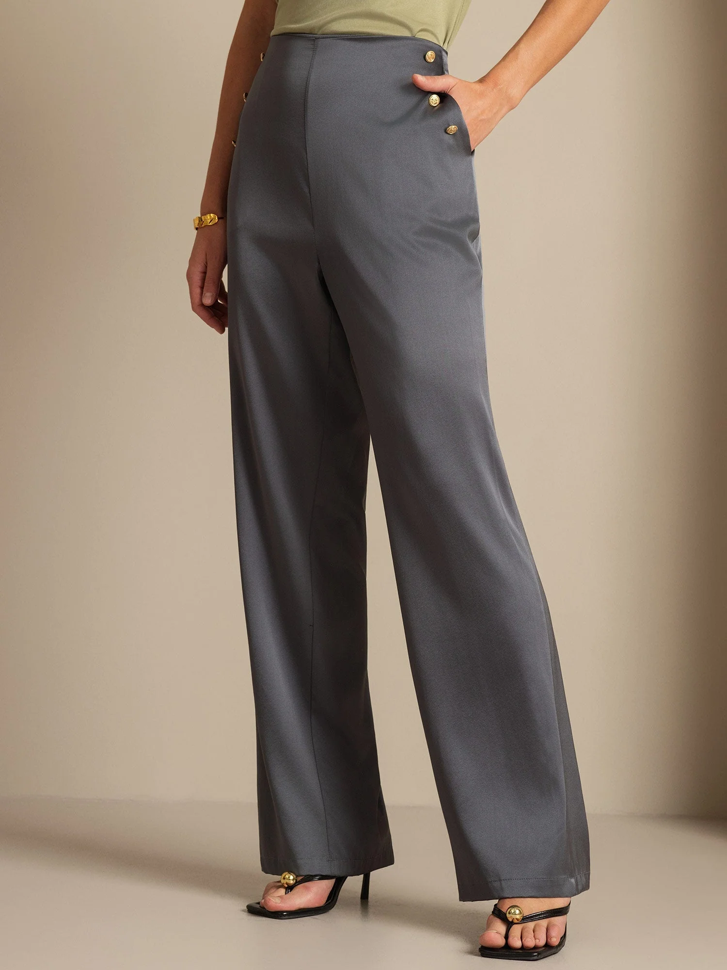 19Momme Silk High Waist Straight Fit Women's Pants with Back Elastic Waist Design - Image 10