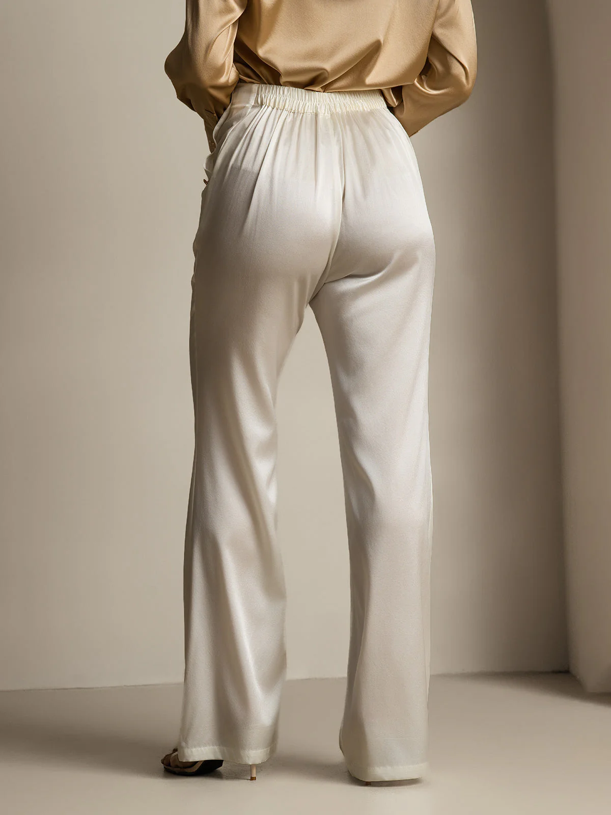 Clearance(US Warehouse) - 19Momme Silk High Waist Straight Fit Women's Pants with Back Elastic Waist Design - Image 2