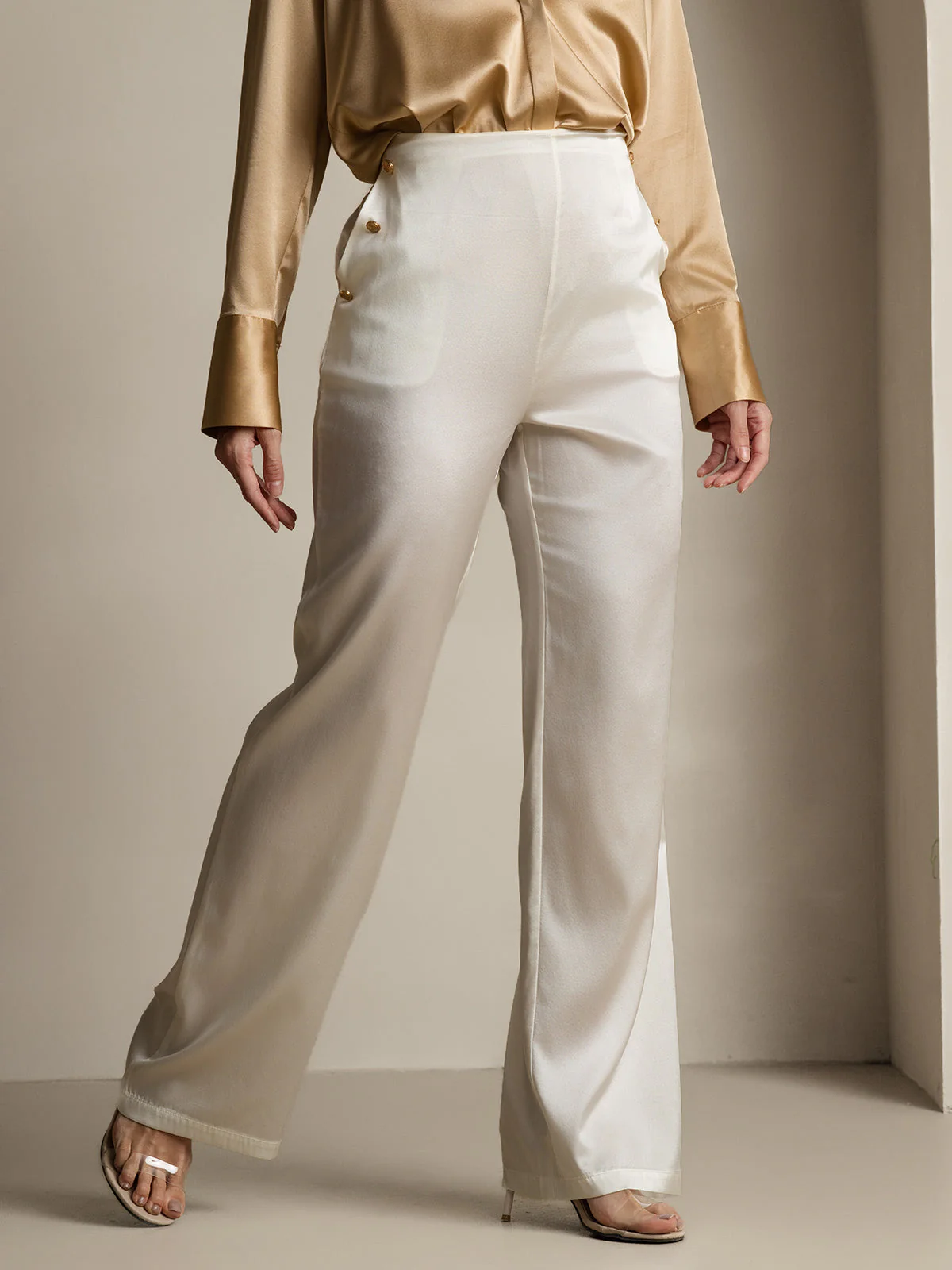 Clearance(US Warehouse) - 19Momme Silk High Waist Straight Fit Women's Pants with Back Elastic Waist Design - Image 4