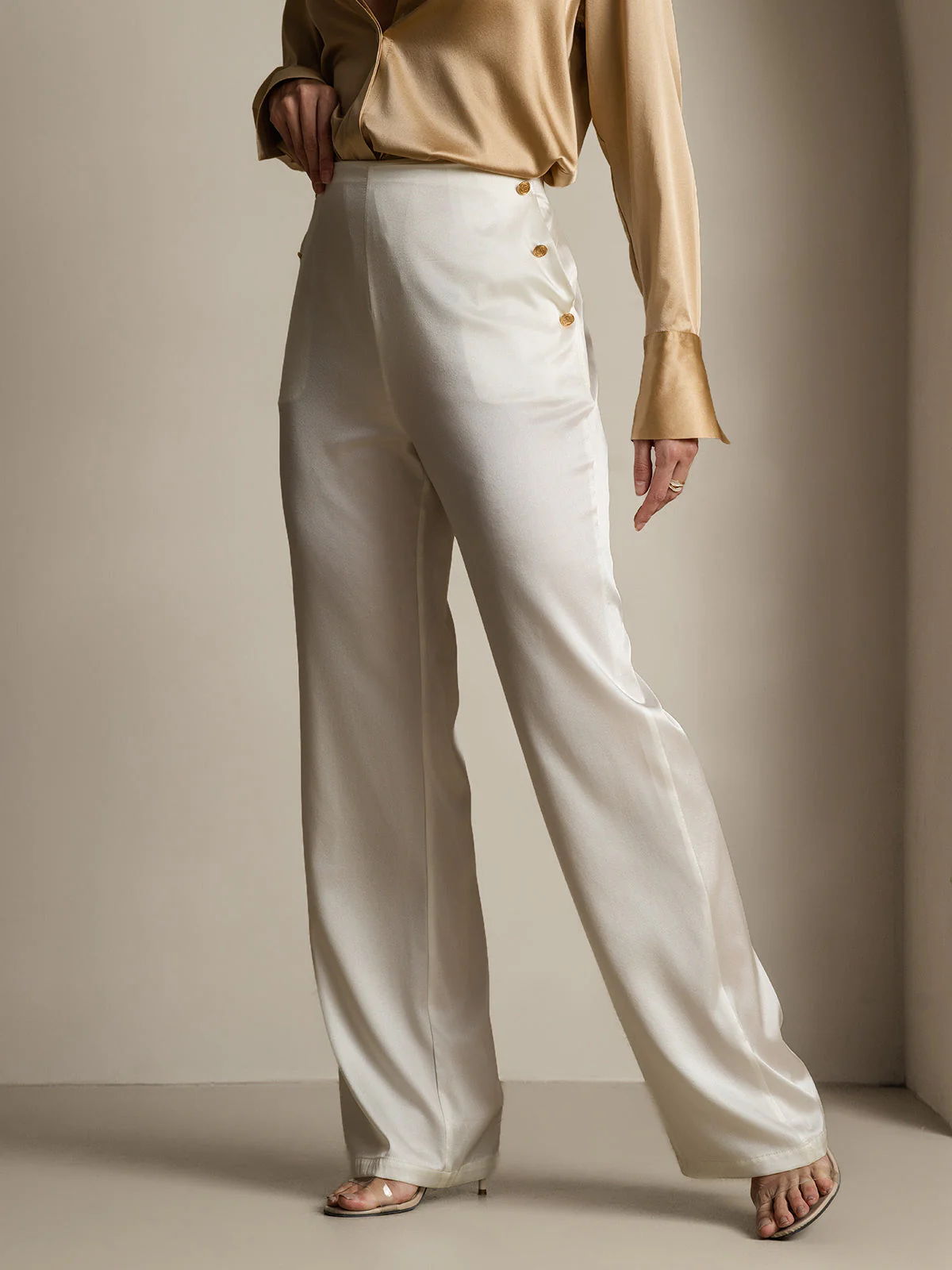 Clearance(US Warehouse) - 19Momme Silk High Waist Straight Fit Women's Pants with Back Elastic Waist Design - Image 6