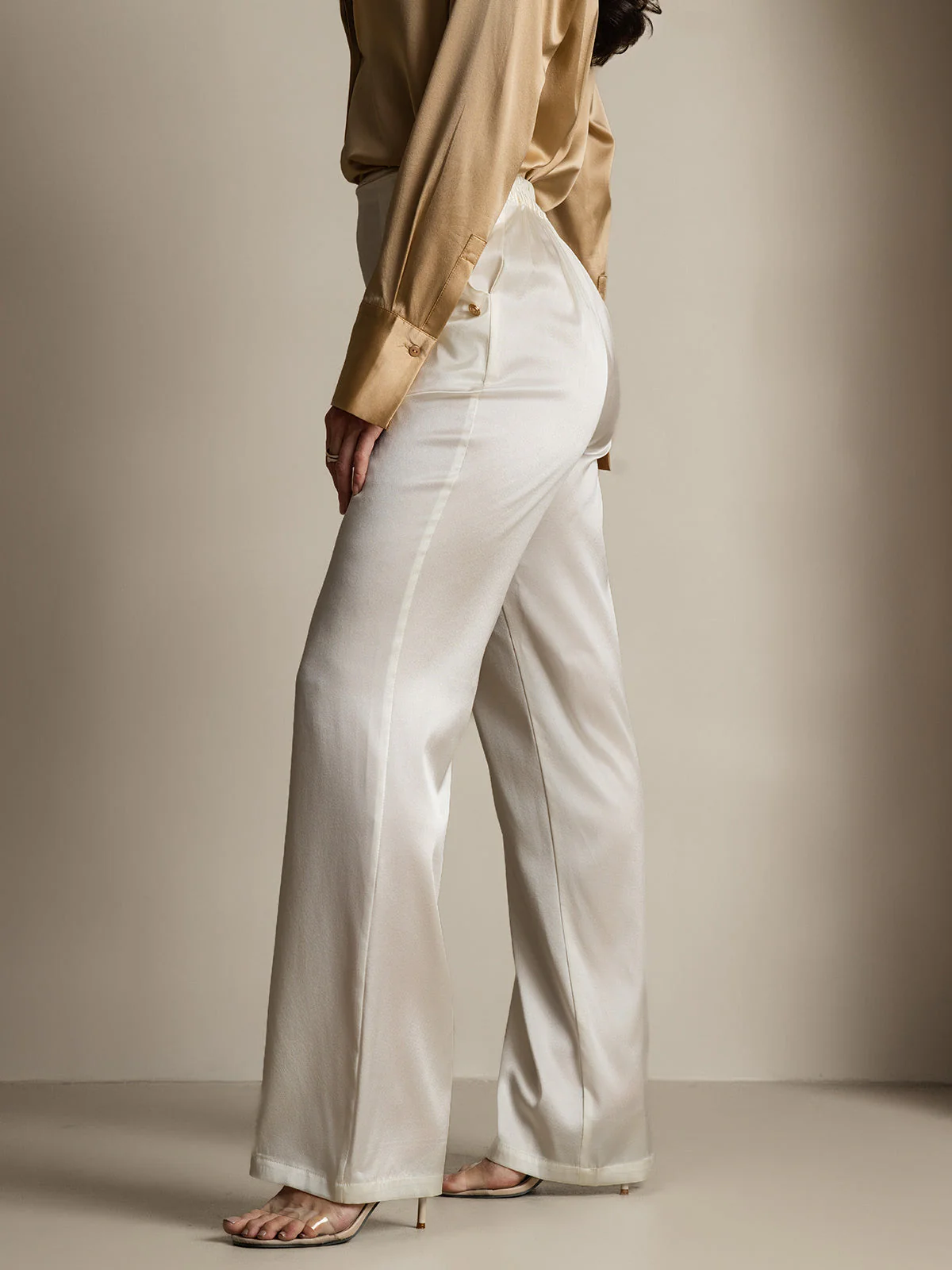 Clearance(US Warehouse) - 19Momme Silk High Waist Straight Fit Women's Pants with Back Elastic Waist Design - Image 7