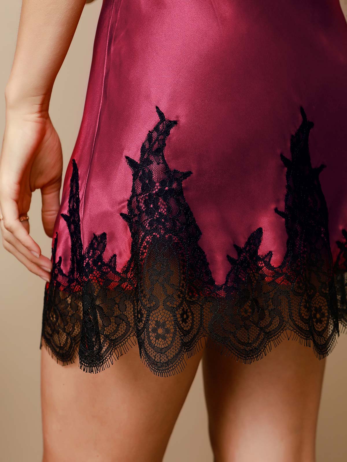 Pure Silk Spaghetti strap V-neck Short Nightgown - Image 38