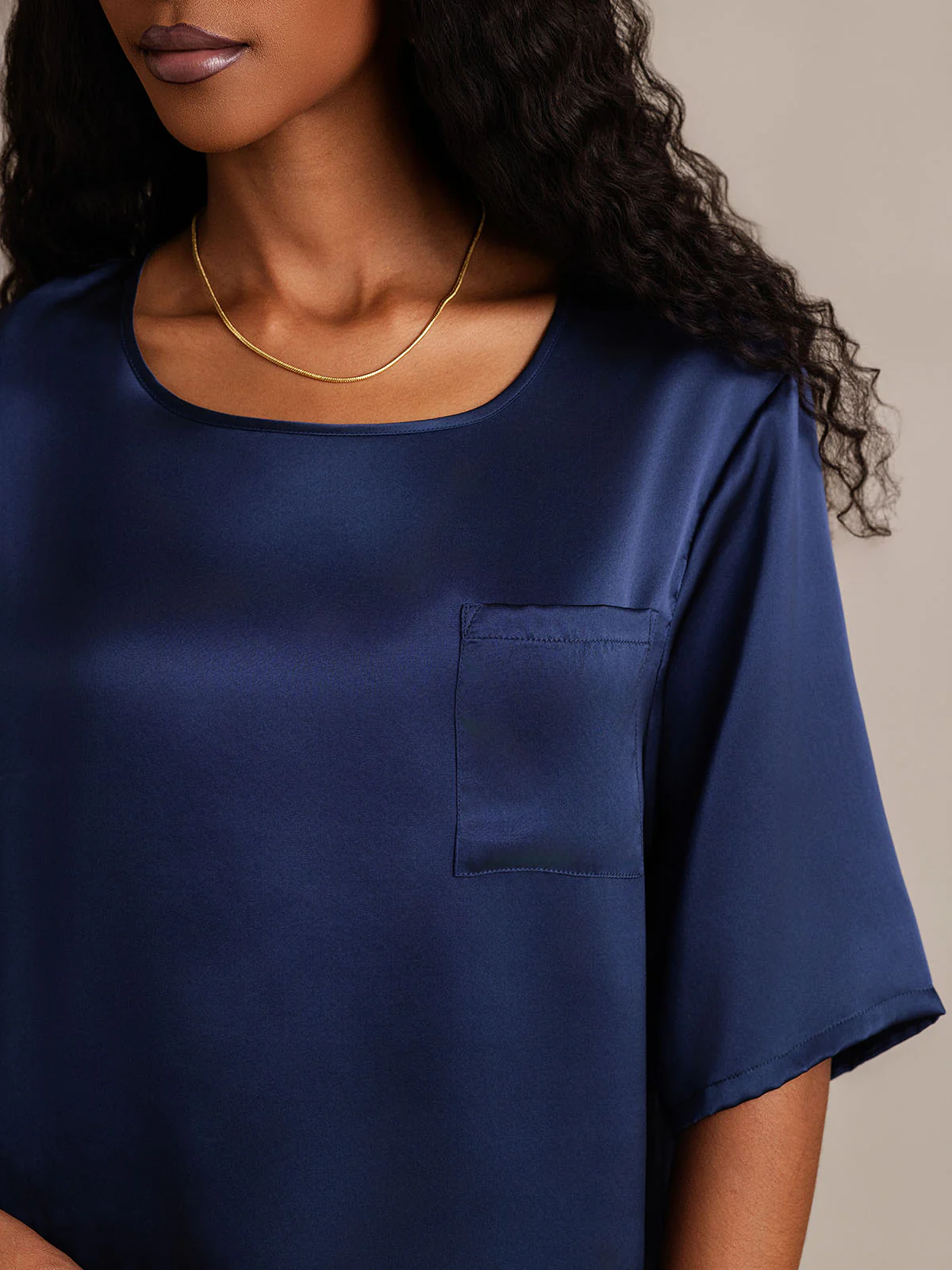 Women's Pure Silk Half Sleeve Round Neck Pajamas Set - Image 34