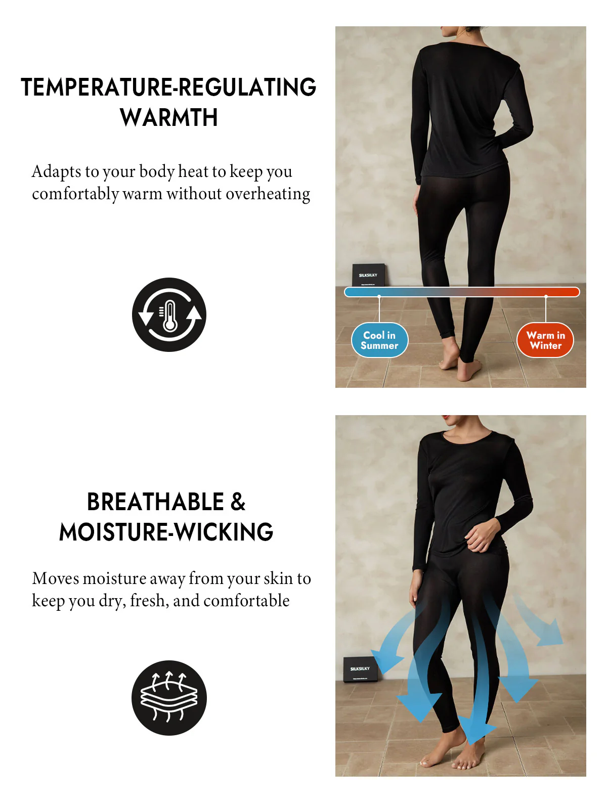Women's Silk Jersey Long Sleeve Long Johns - Image 49