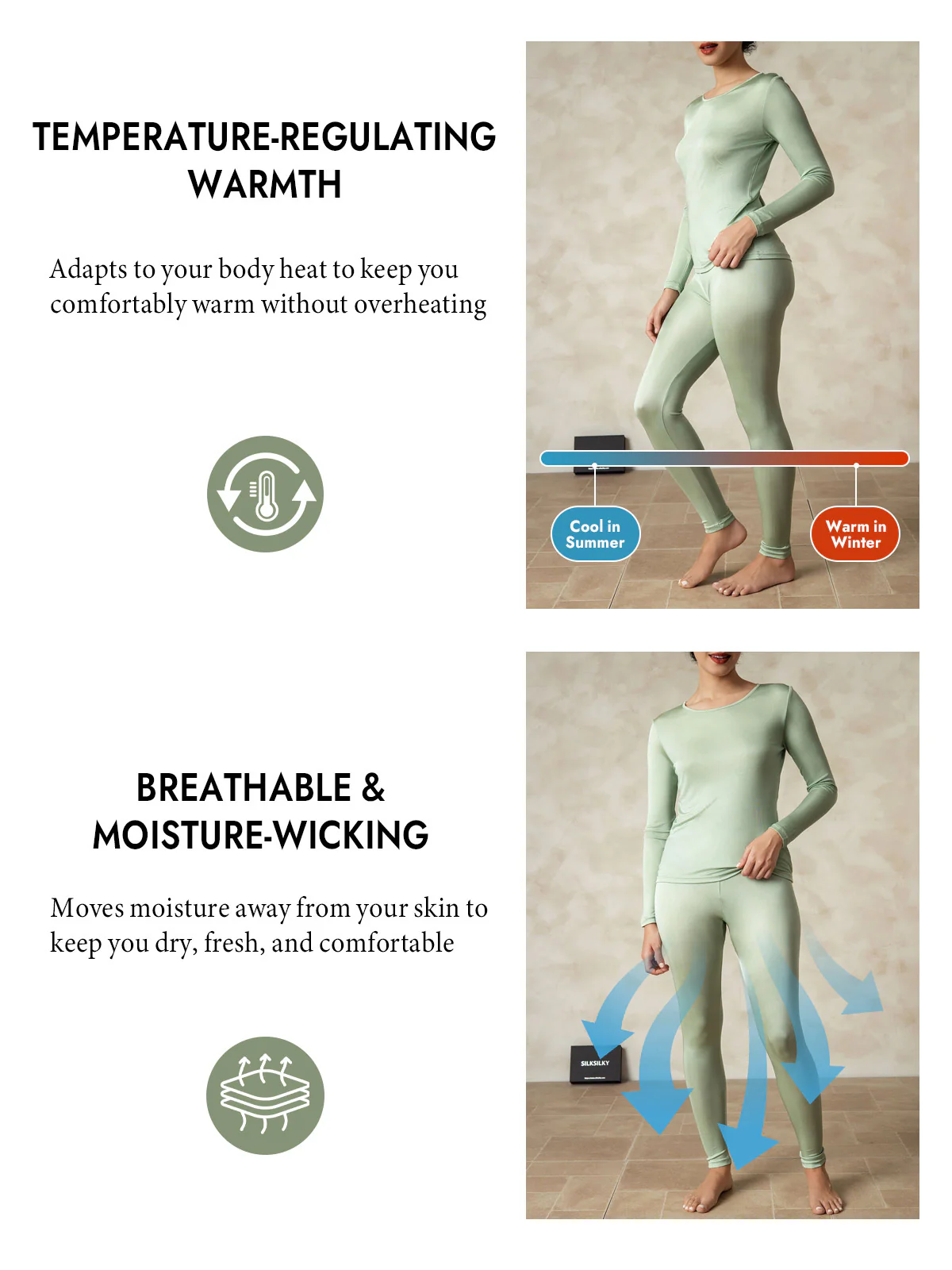 Women's Silk Jersey Long Sleeve Long Johns - Image 5