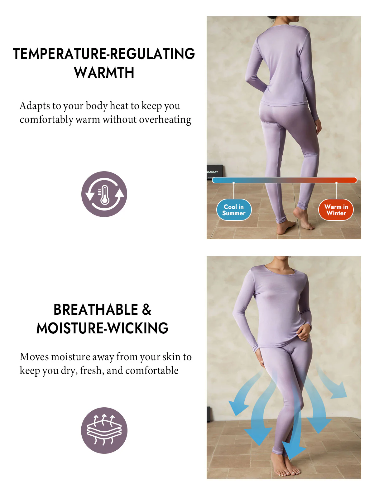 Women's Silk Jersey Long Sleeve Long Johns - Image 57