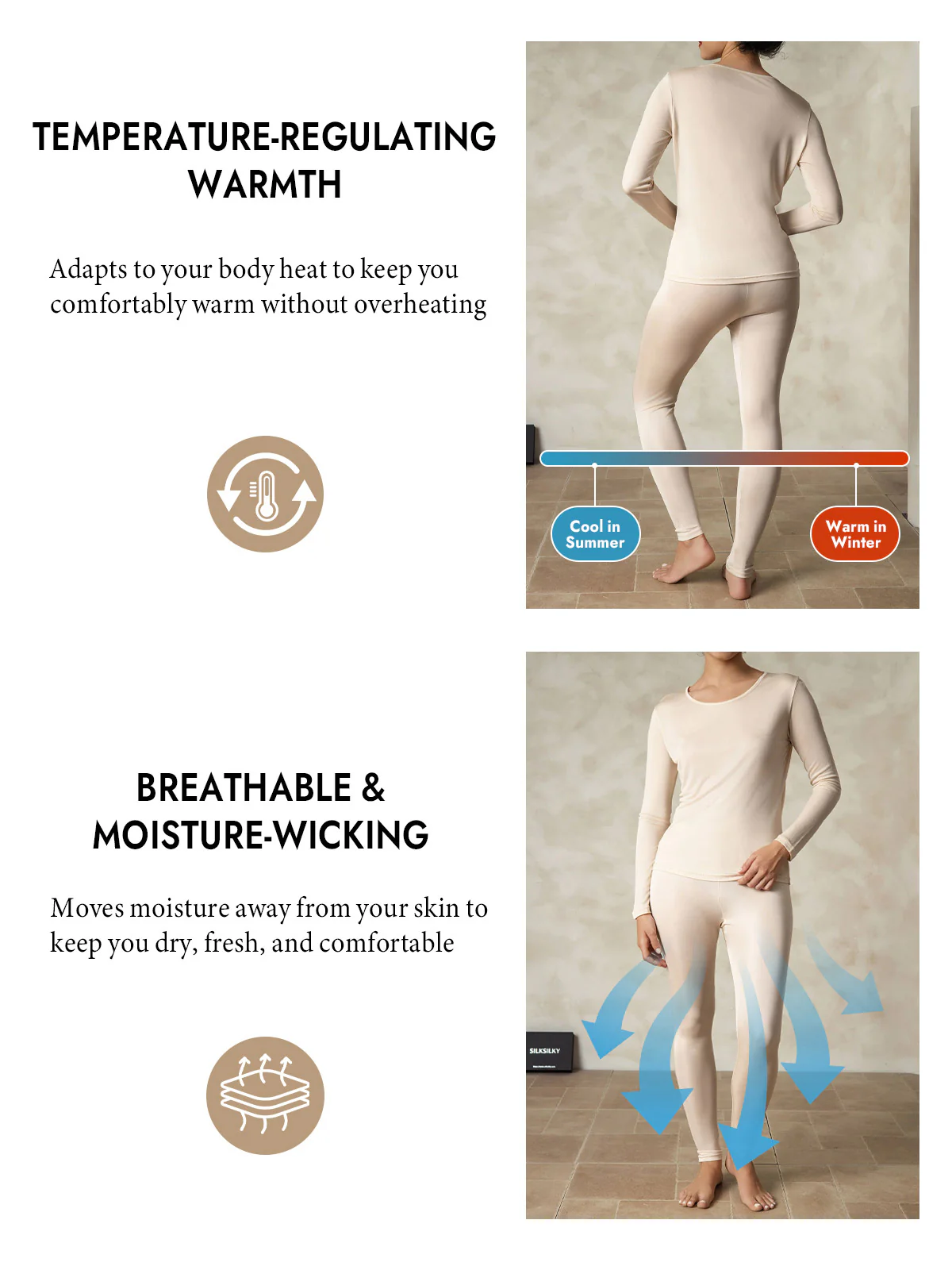 Women's Silk Jersey Long Sleeve Long Johns - Image 65