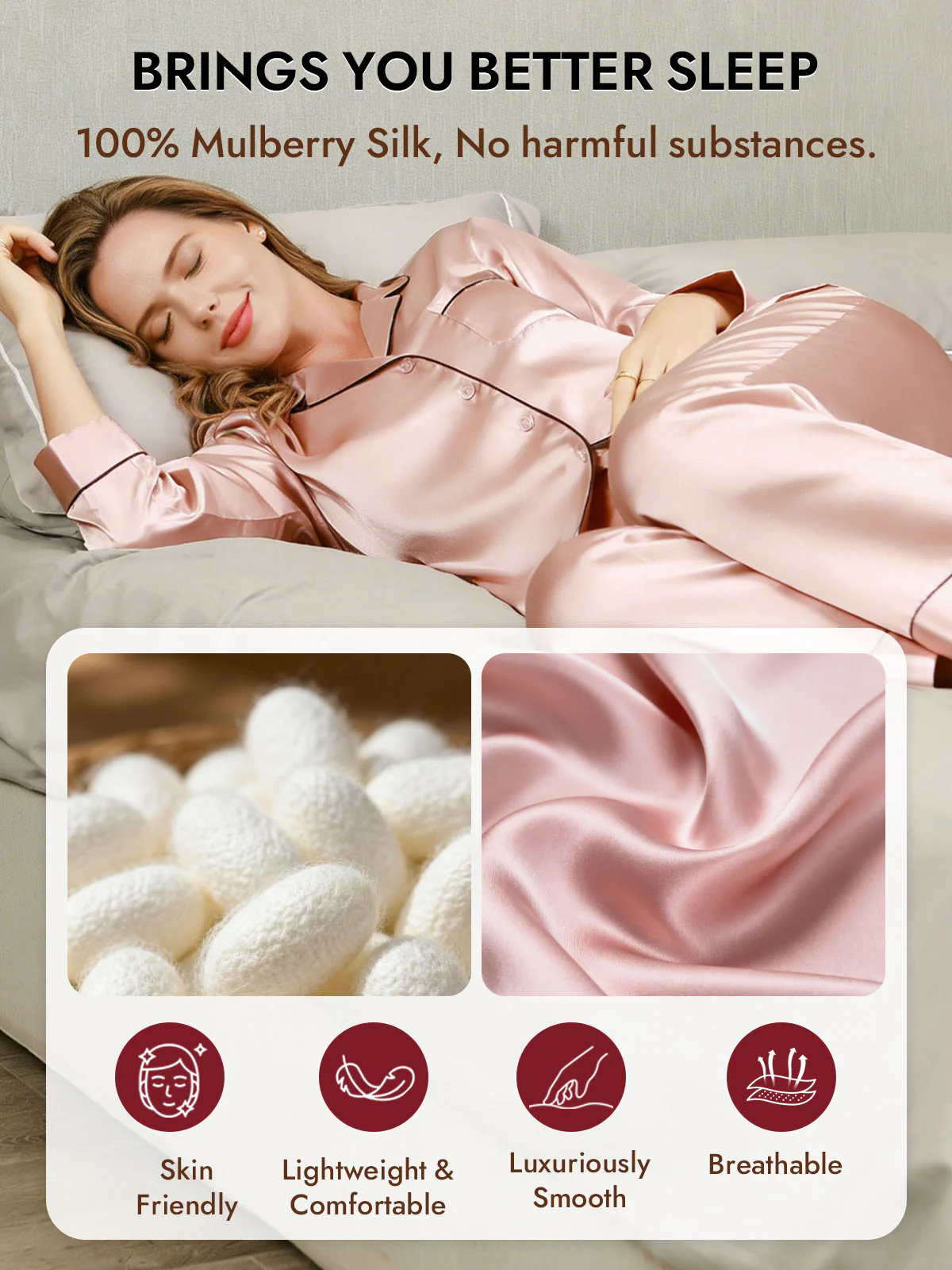 Women's Pure Silk Long Sleeve Button Up Pajamas Set - Image 18