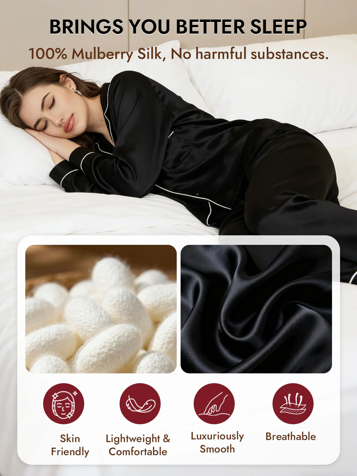 Women's Pure Silk Long Sleeve Button Up Pajamas Set - Image 25