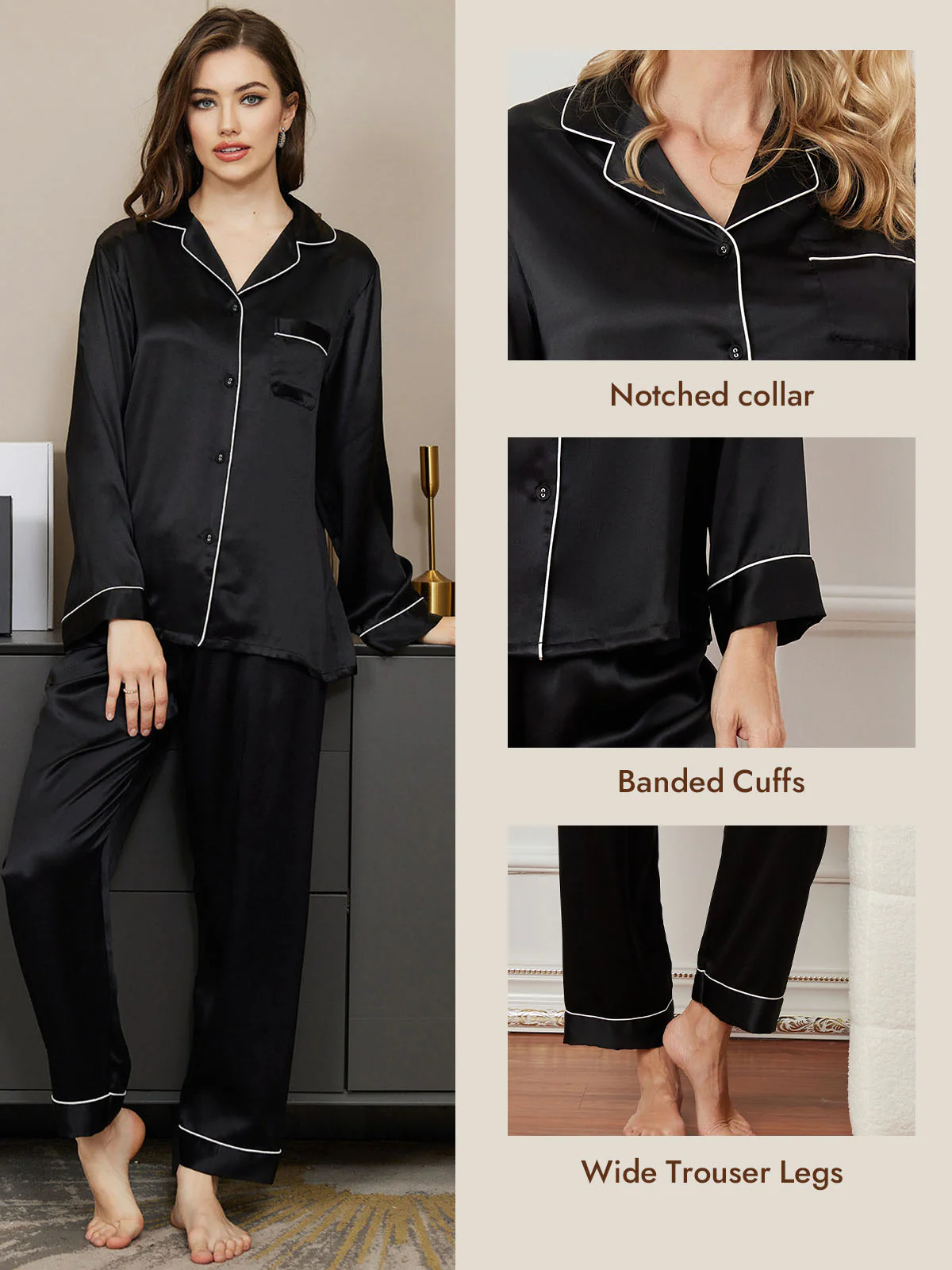 Women's Pure Silk Long Sleeve Button Up Pajamas Set - Image 26