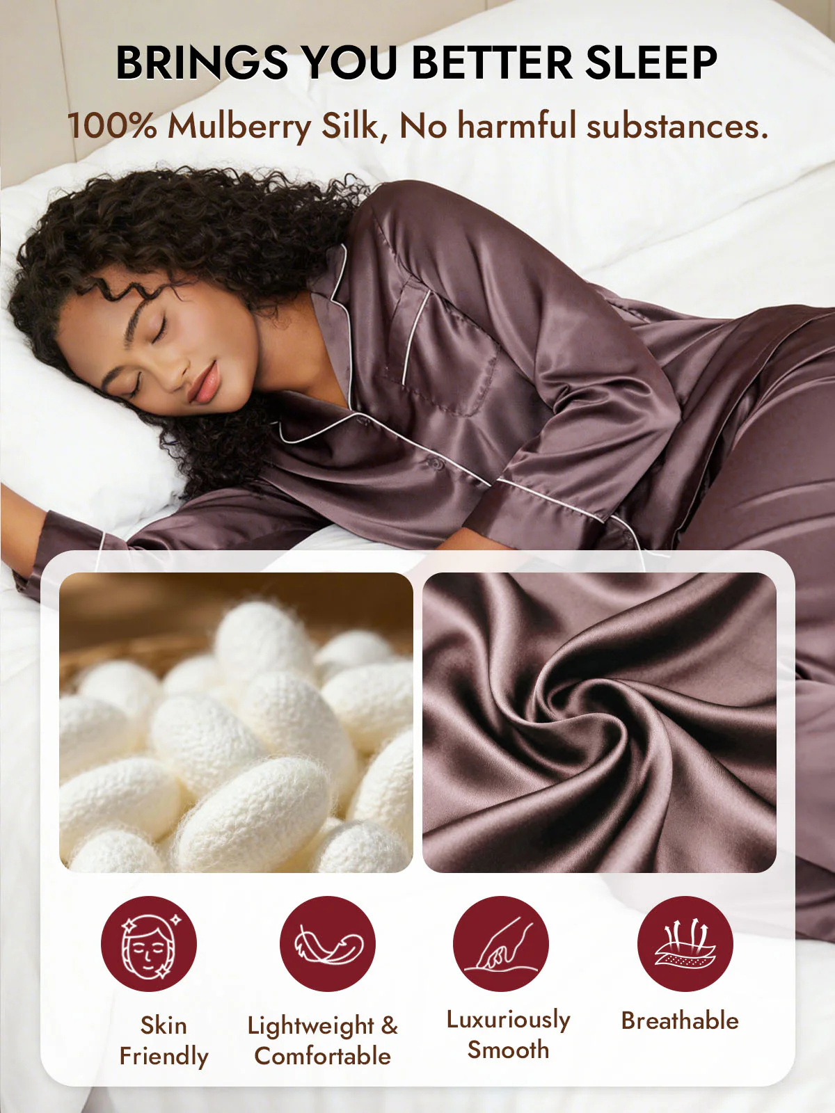 Women's Pure Silk Long Sleeve Button Up Pajamas Set - Image 32