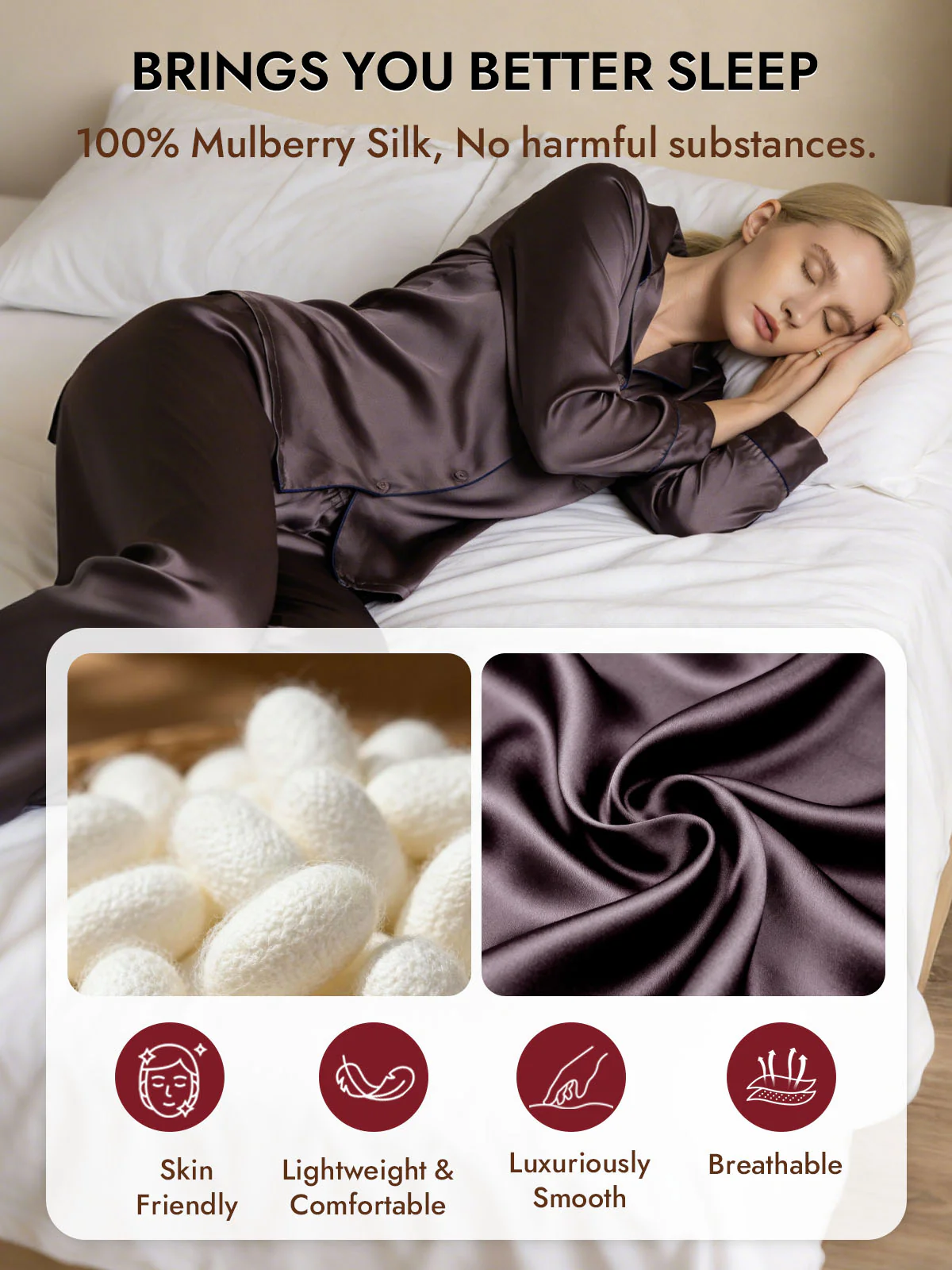 Women's Pure Silk Long Sleeve Button Up Pajamas Set - Image 46