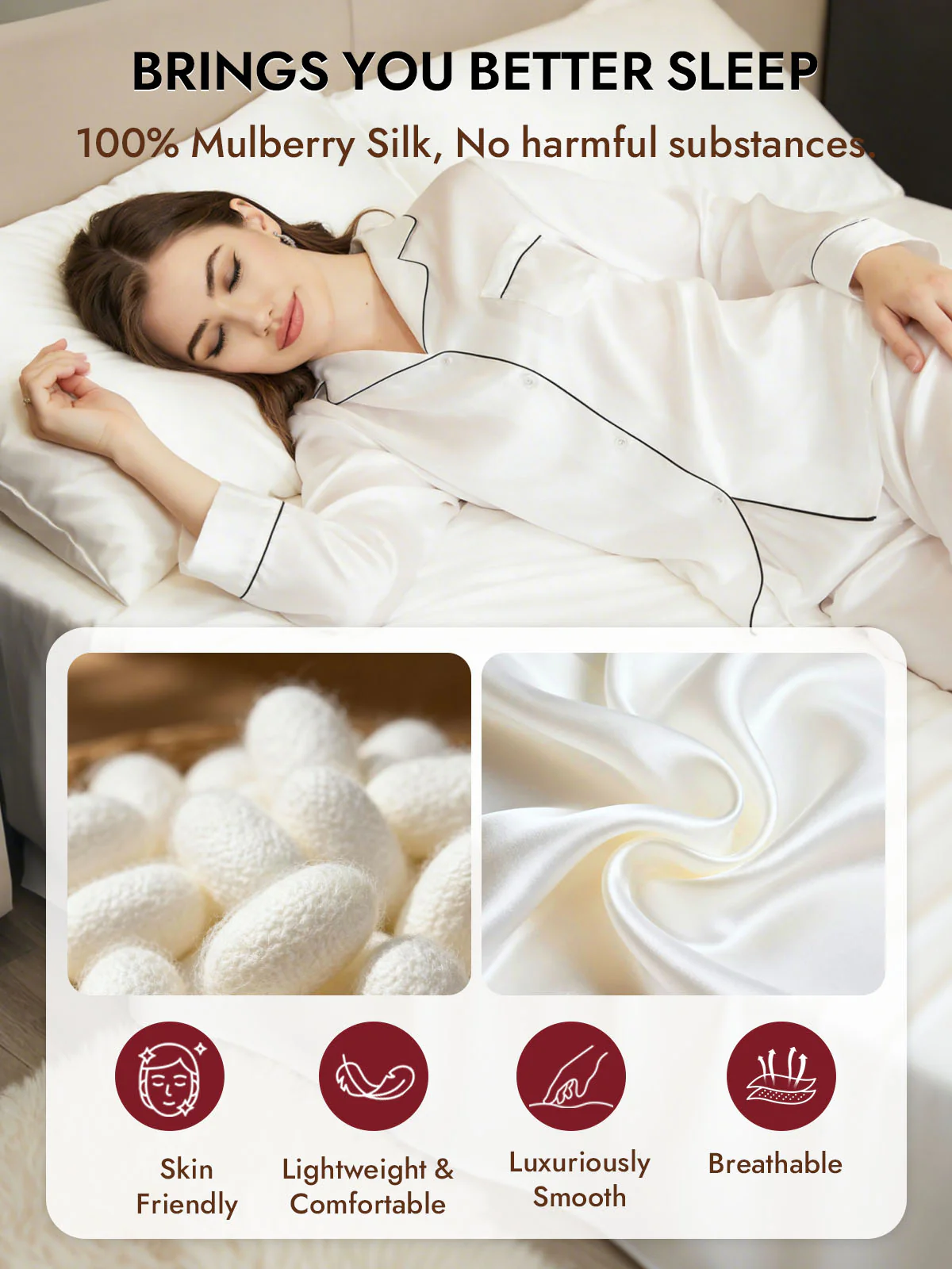 Women's Pure Silk Long Sleeve Button Up Pajamas Set - Image 60