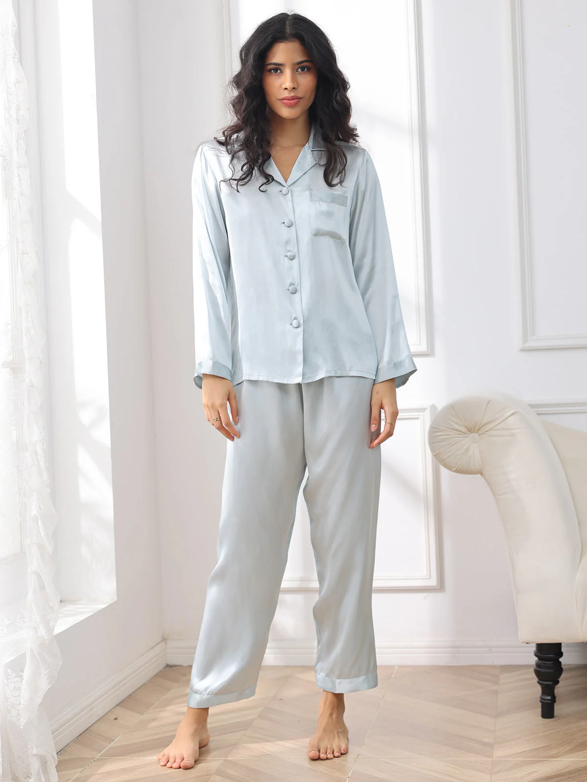 Pure Silk Long Sleeve Women's Pajamas Set - Image 19