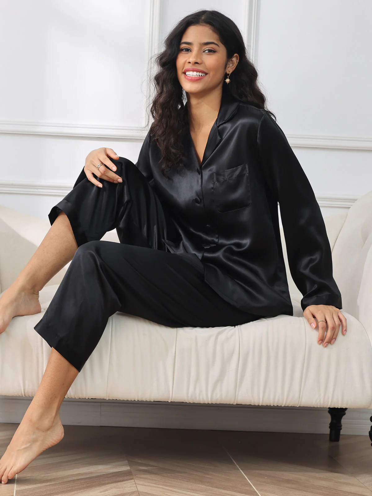 Pure Silk Long Sleeve Women's Pajamas Set - Image 37