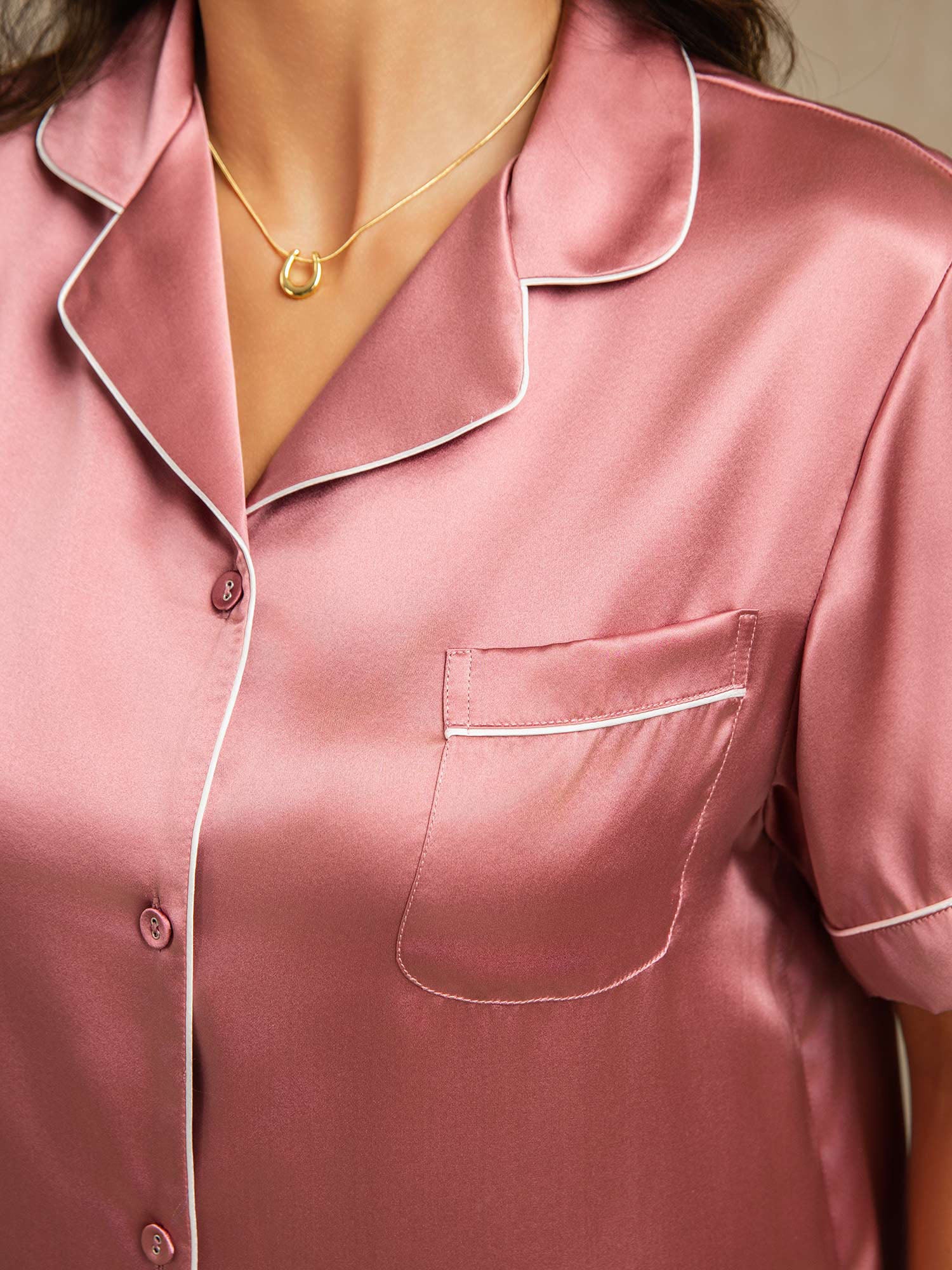 Pure Silk Short Sleeve Notch Collar Above the Knee Women's Pajamas Set - Image 10