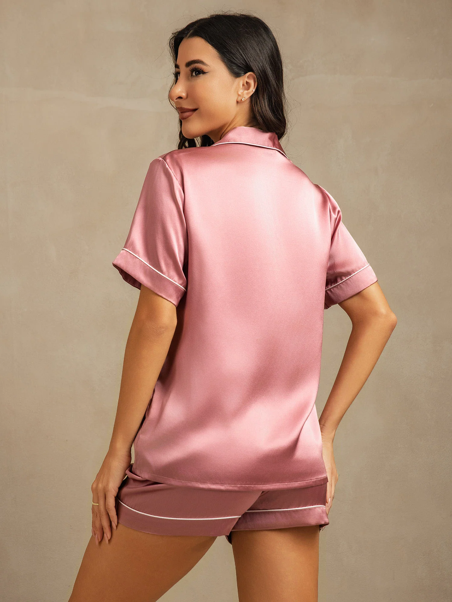 Pure Silk Short Sleeve Notch Collar Above the Knee Women's Pajamas Set - Image 7