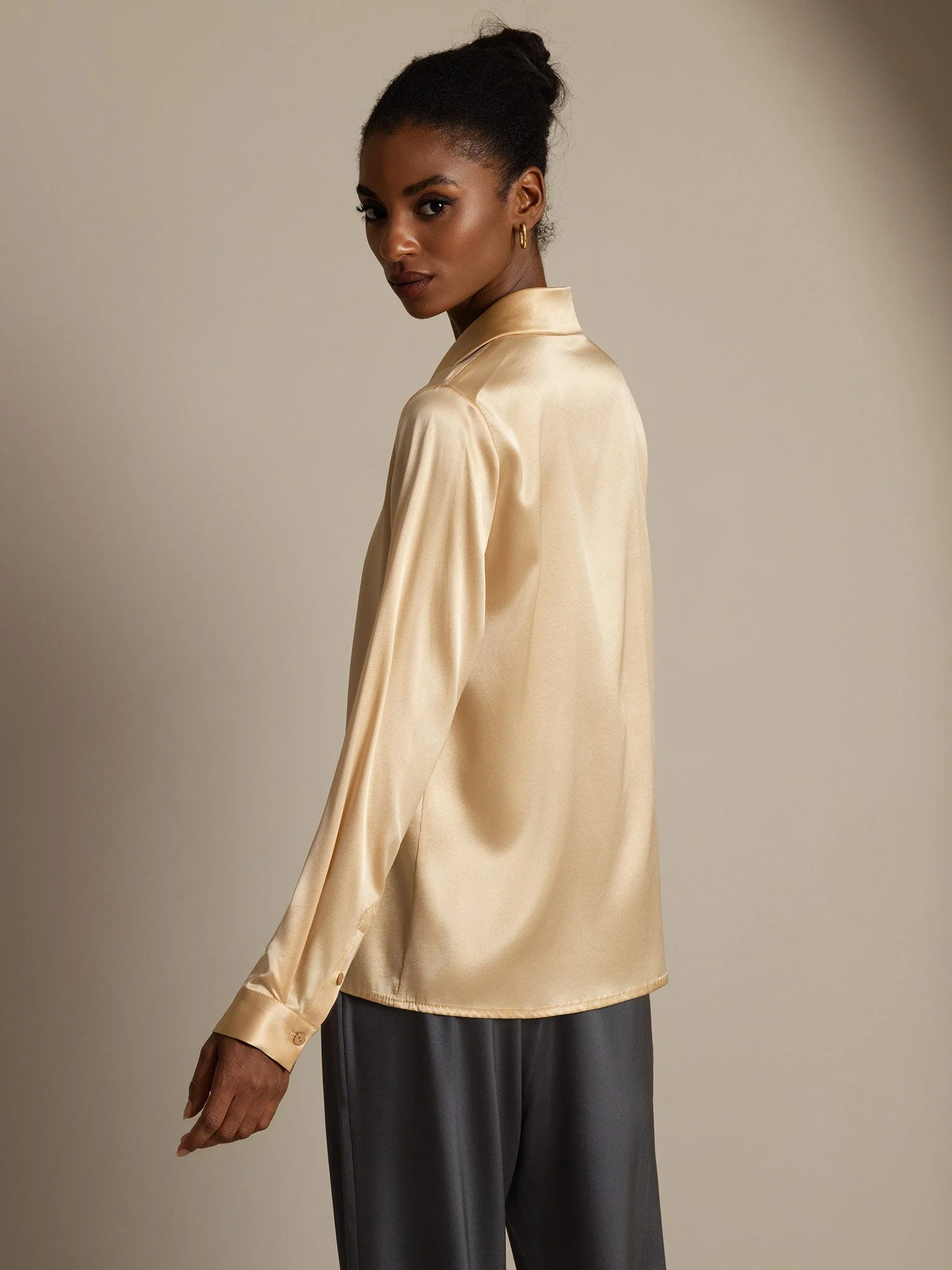 Clearance(US Warehouse) - 19Momme Silk Long Sleeve Lapel Collar Women's Shirt - Image 2
