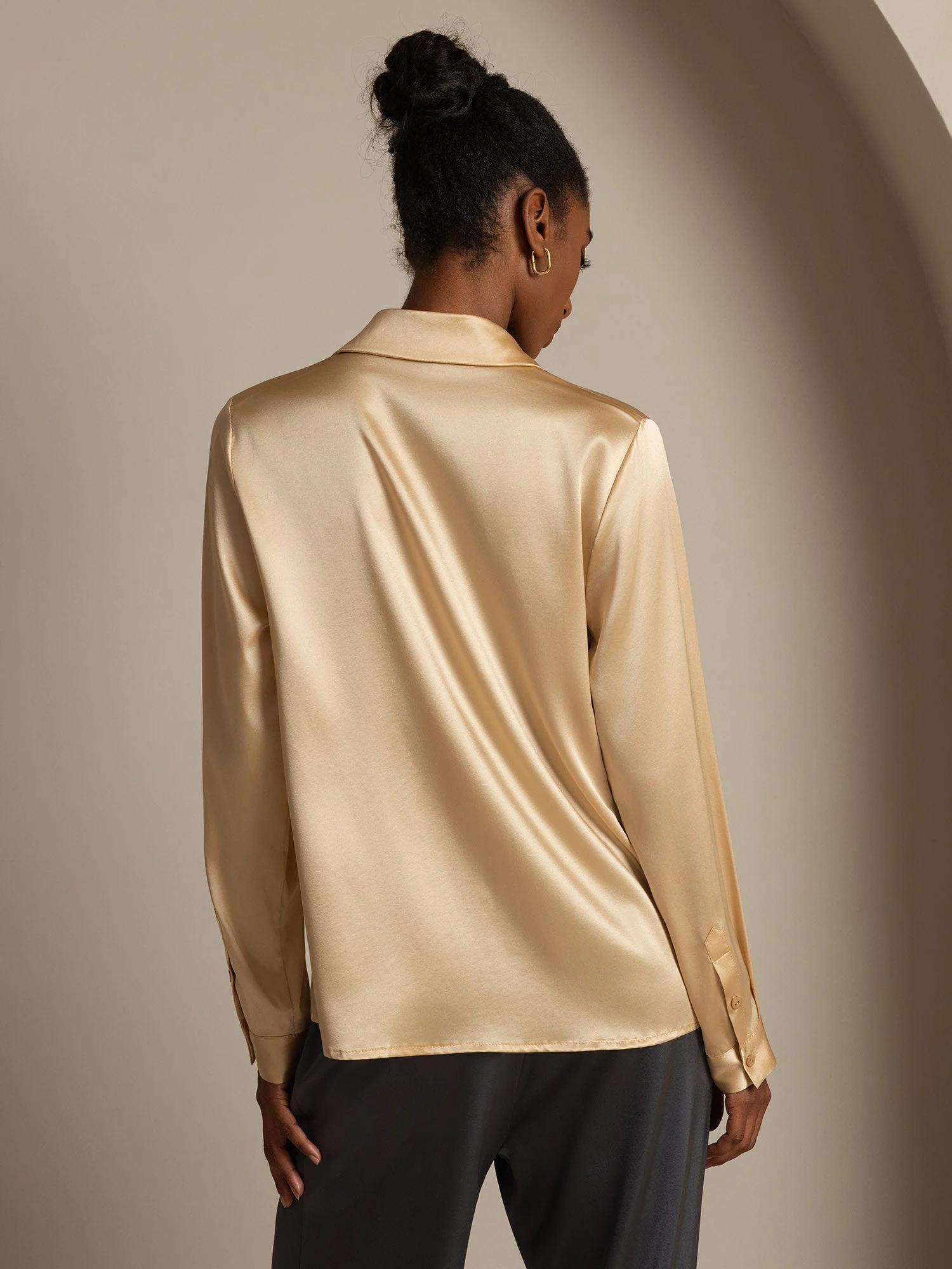 Clearance(US Warehouse) - 19Momme Silk Long Sleeve Lapel Collar Women's Shirt - Image 3