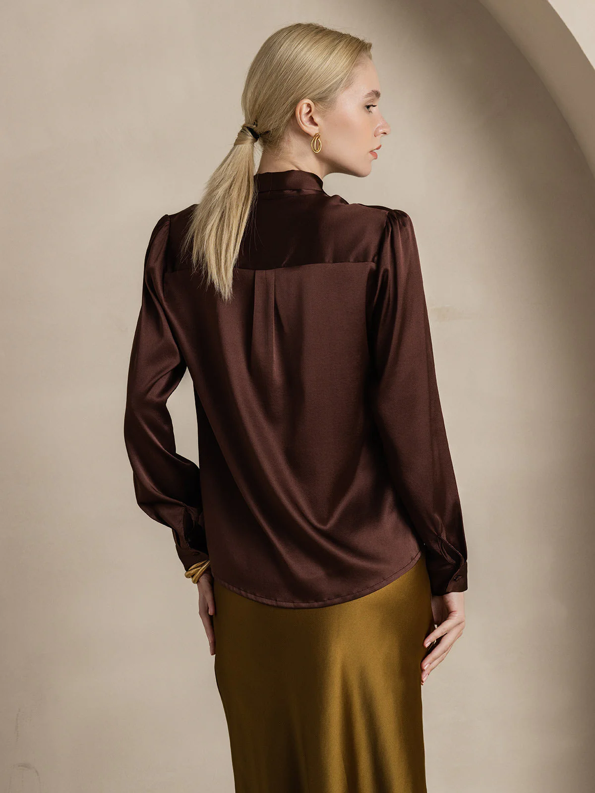 19Momme Silk Long Sleeve Tie Neck Blouse - Image 26
