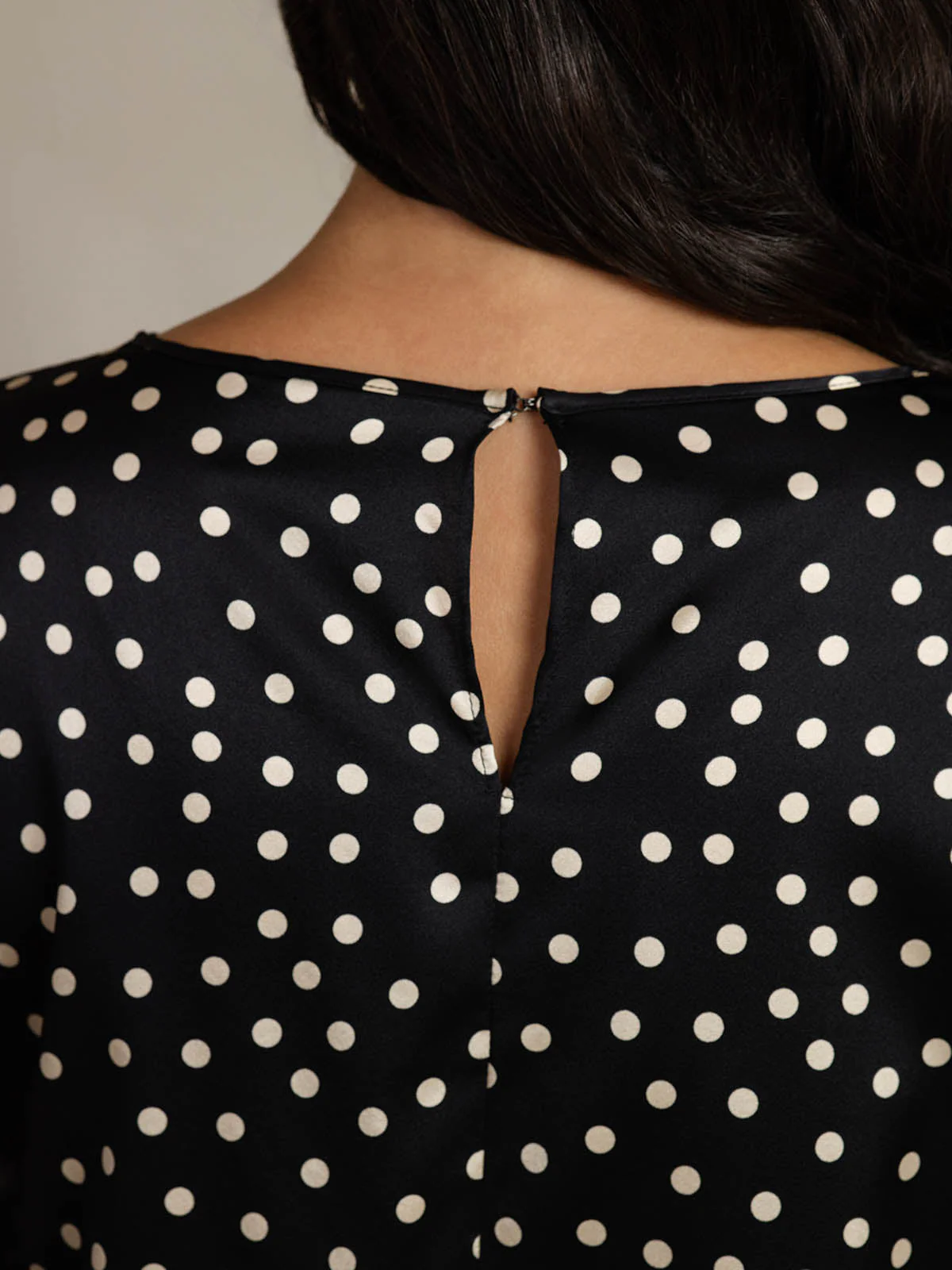 19Momme Women's Silk Polka Dot Print Bell Sleeve Boat Neck Top - Image 5