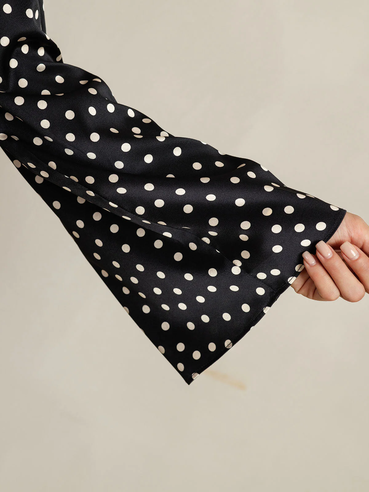 19Momme Women's Silk Polka Dot Print Bell Sleeve Boat Neck Top - Image 6