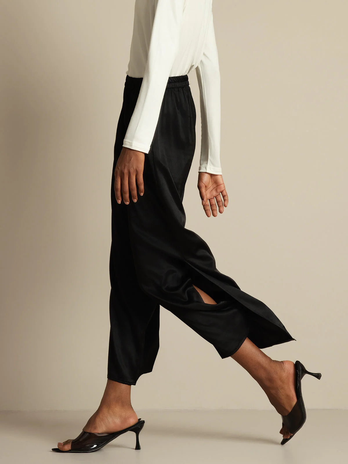 Women's 19Momme Silk Wide Leg Split Pants - Image 3