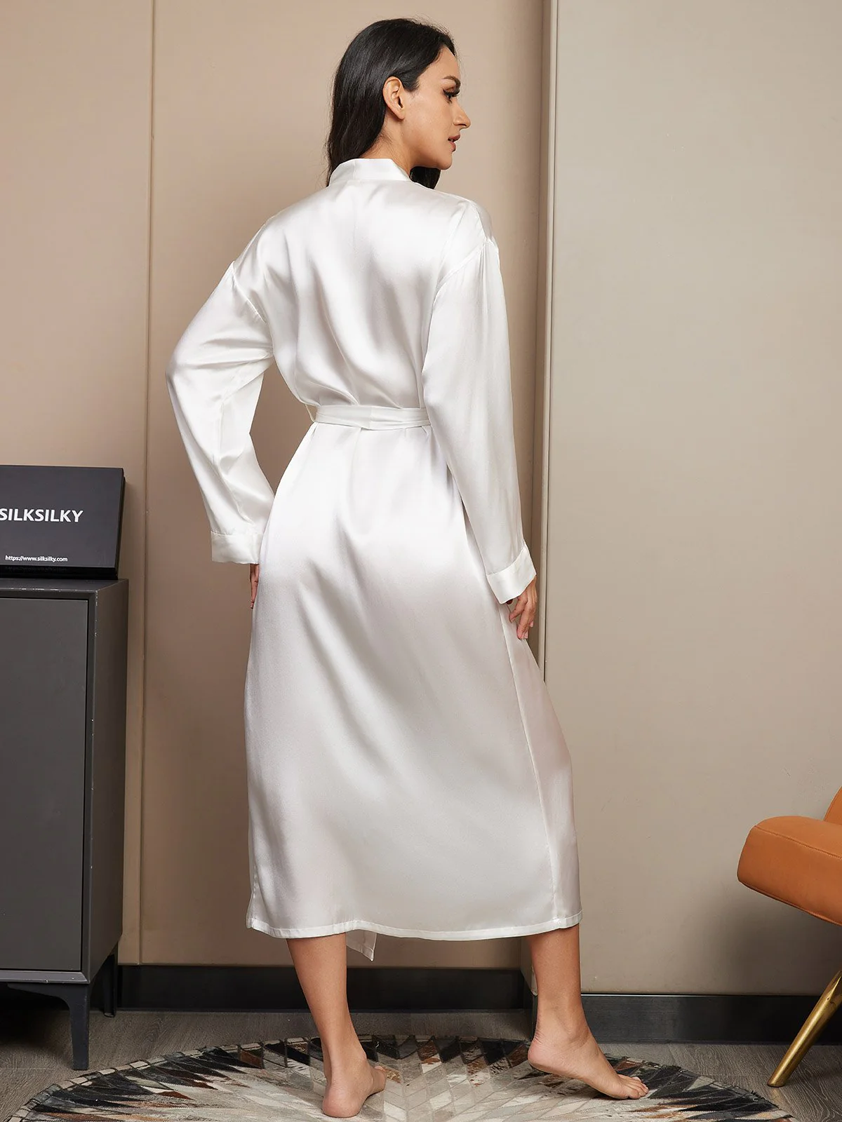 Pure Silk Long Sleeve Midi Women's Robe - Image 16