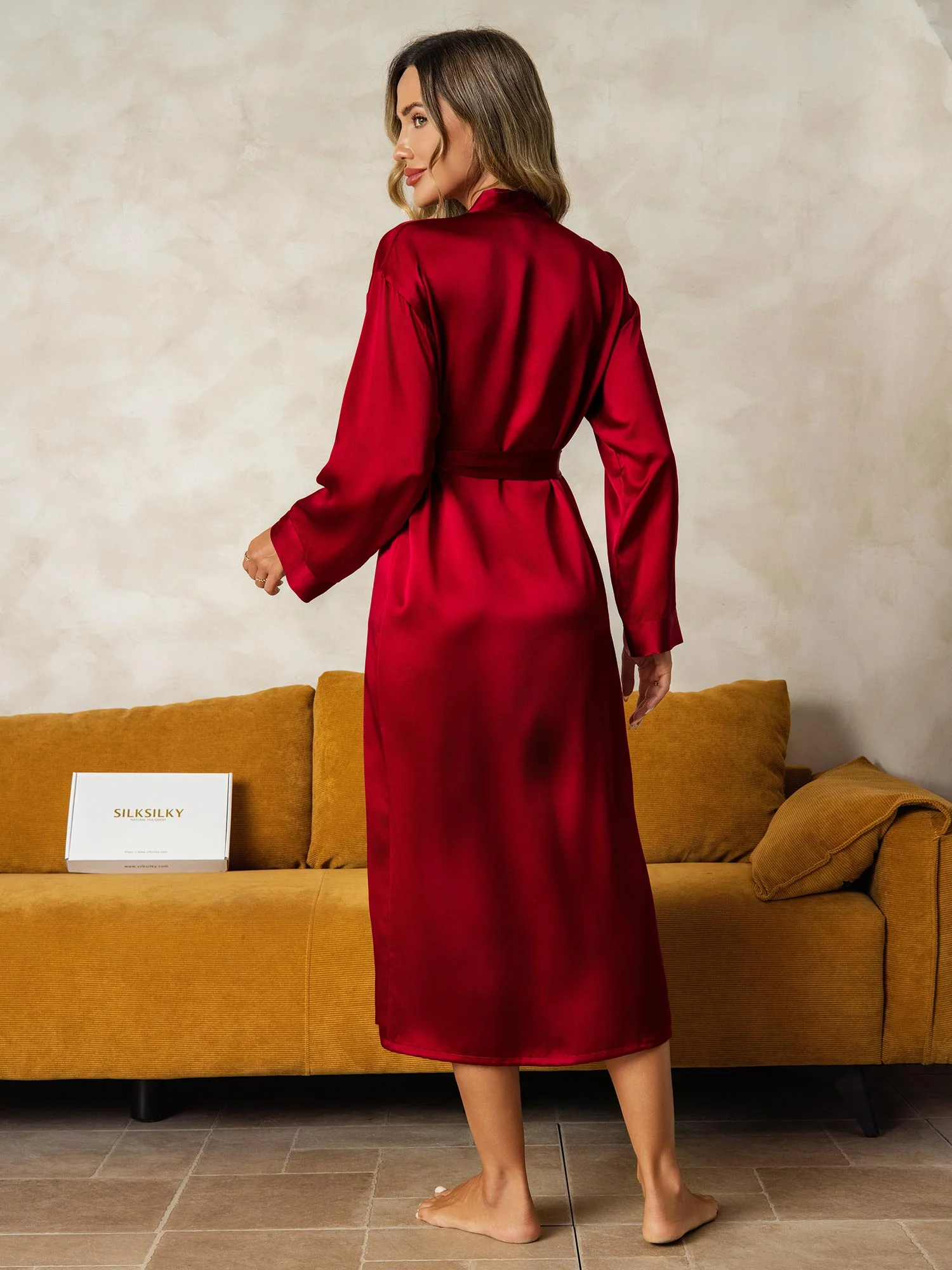 Pure Silk Long Sleeve Midi Women's Robe - Image 2
