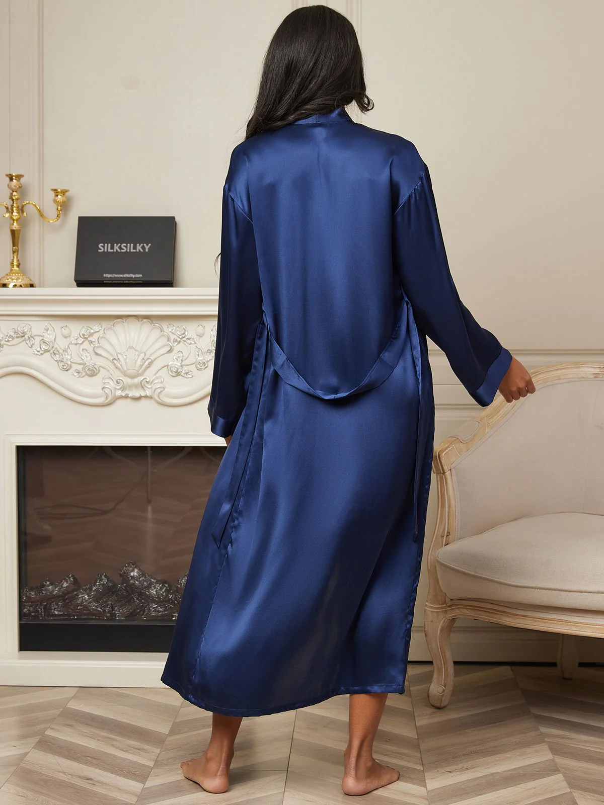 Pure Silk Long Sleeve Midi Women's Robe - Image 26