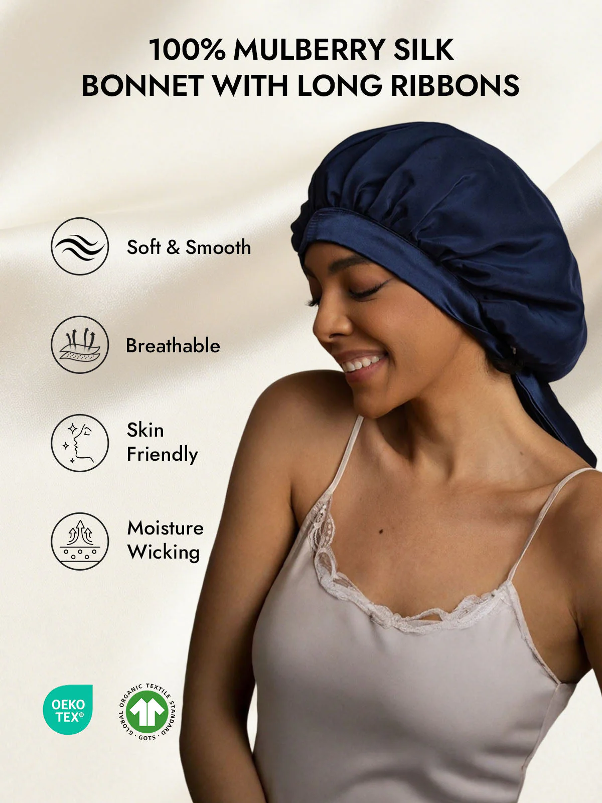 Women's Mulberry Silk Bonnet with Long Ribbons - Image 16