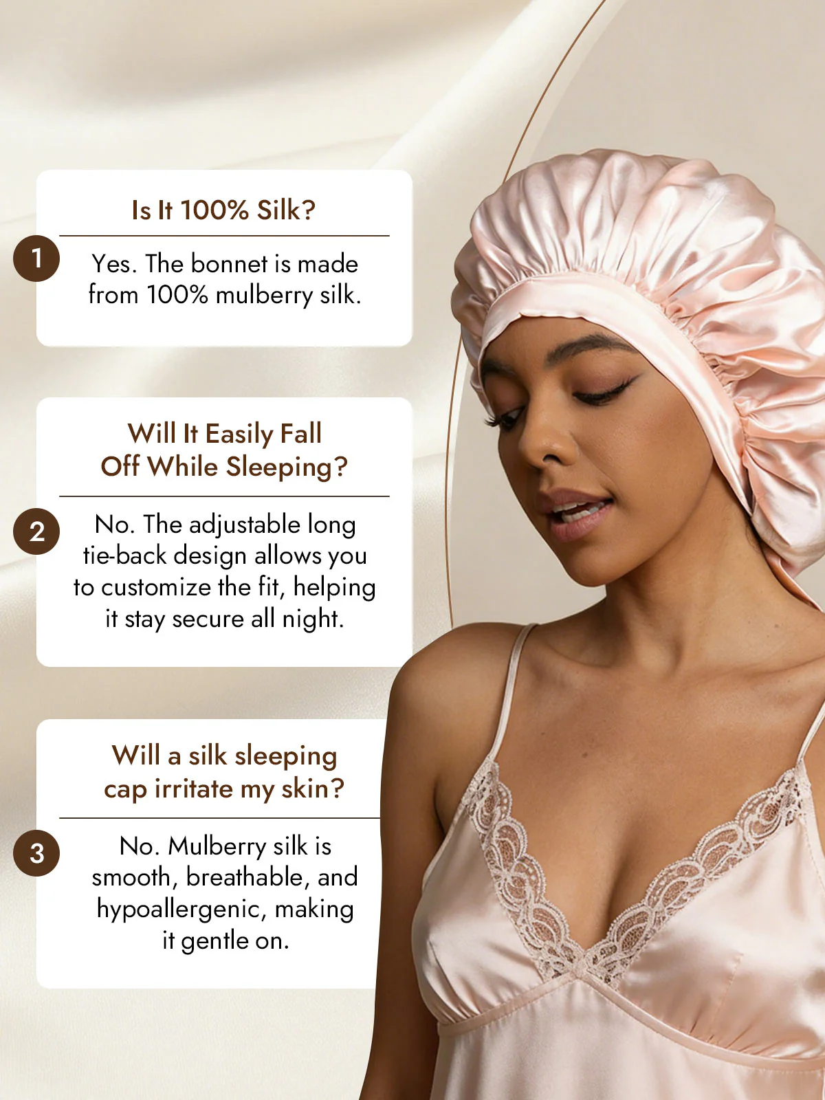 Women's Mulberry Silk Bonnet with Long Ribbons - Image 35