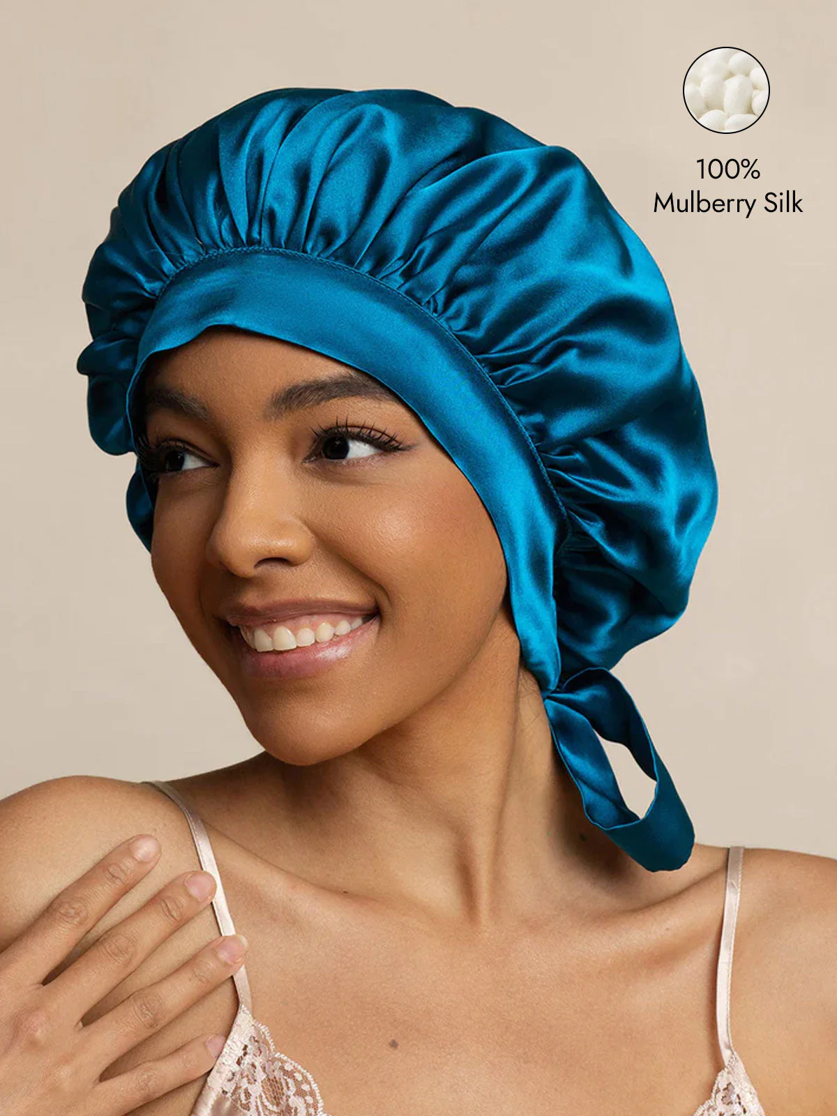 Women's Mulberry Silk Bonnet with Long Ribbons - Image 50