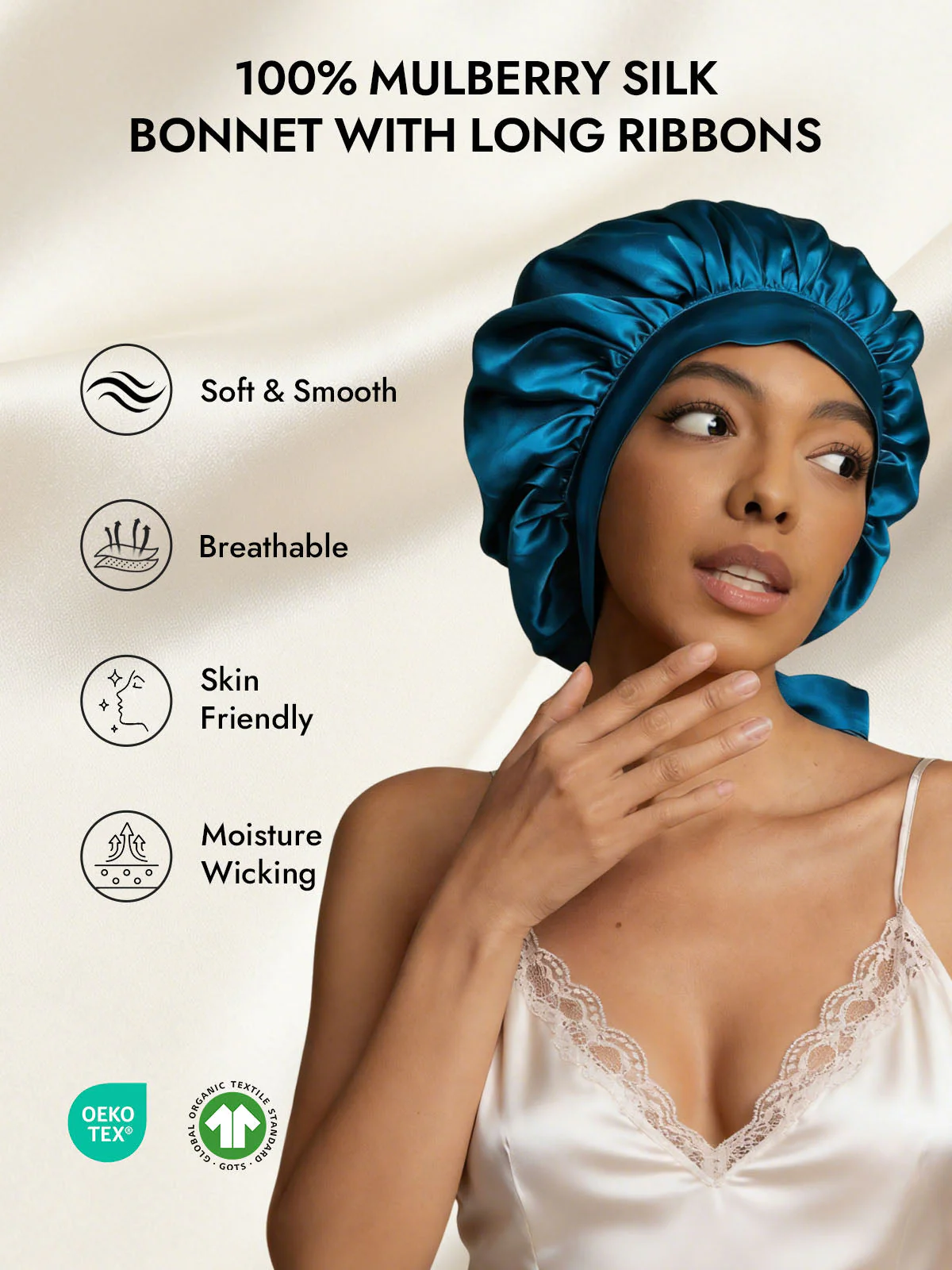 Women's Mulberry Silk Bonnet with Long Ribbons - Image 51